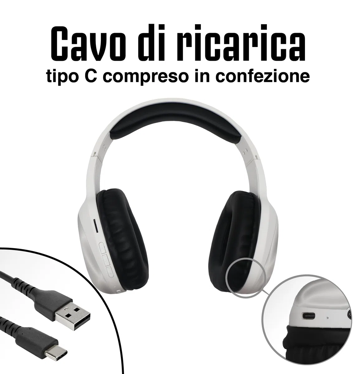 TECHMADE Juventus - Cuffie Senza Filo Cuffie Wireless Over-Ear, Cuffie Bluetooth Regolabili, Cuffie con Microfono Incorporato, HiFi Stereo, Micro SD Slot, per iPhone/Android/Viaggio/PC