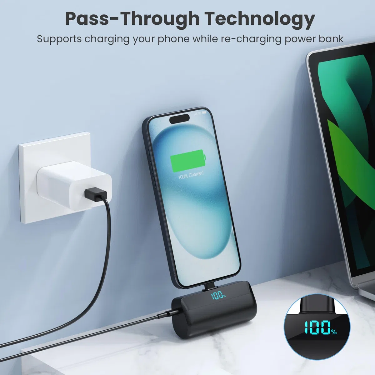 Feob Mini Power Bank per iPhone 17/16/15 Serie, 5200mAh PD 3A USB C Caricatore Portatile Ultra-Compatto Batteria Esterna Powerbank con LED Display Compatibile con iPhone 17/16/15, Samsung S25/S24 etc