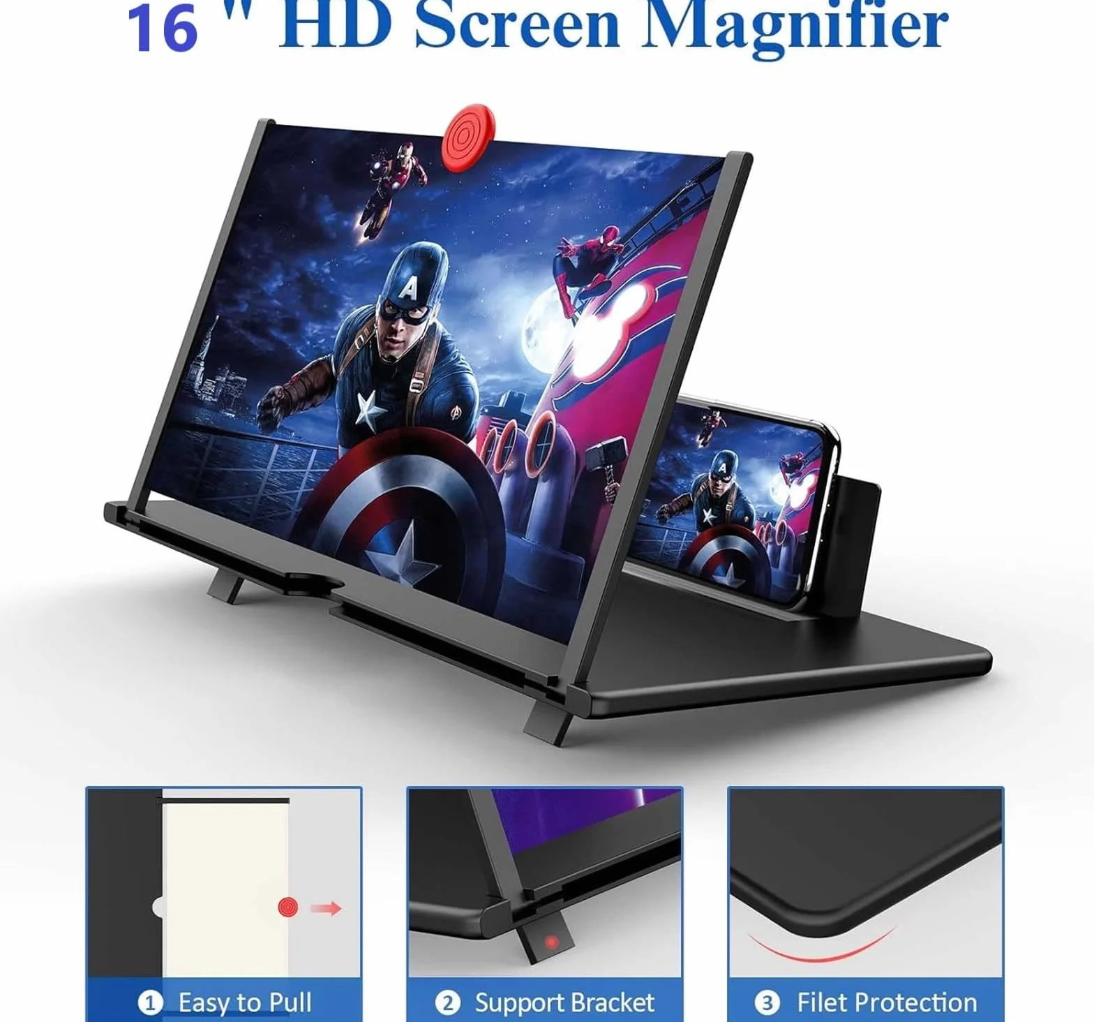 16 pollici Lente di ingrandimento per cellulare, HD Ingranditore schermo smartphone, 3D Lente di ingrandimento per la visione di video per tutti gli smartphone (16 pollici)