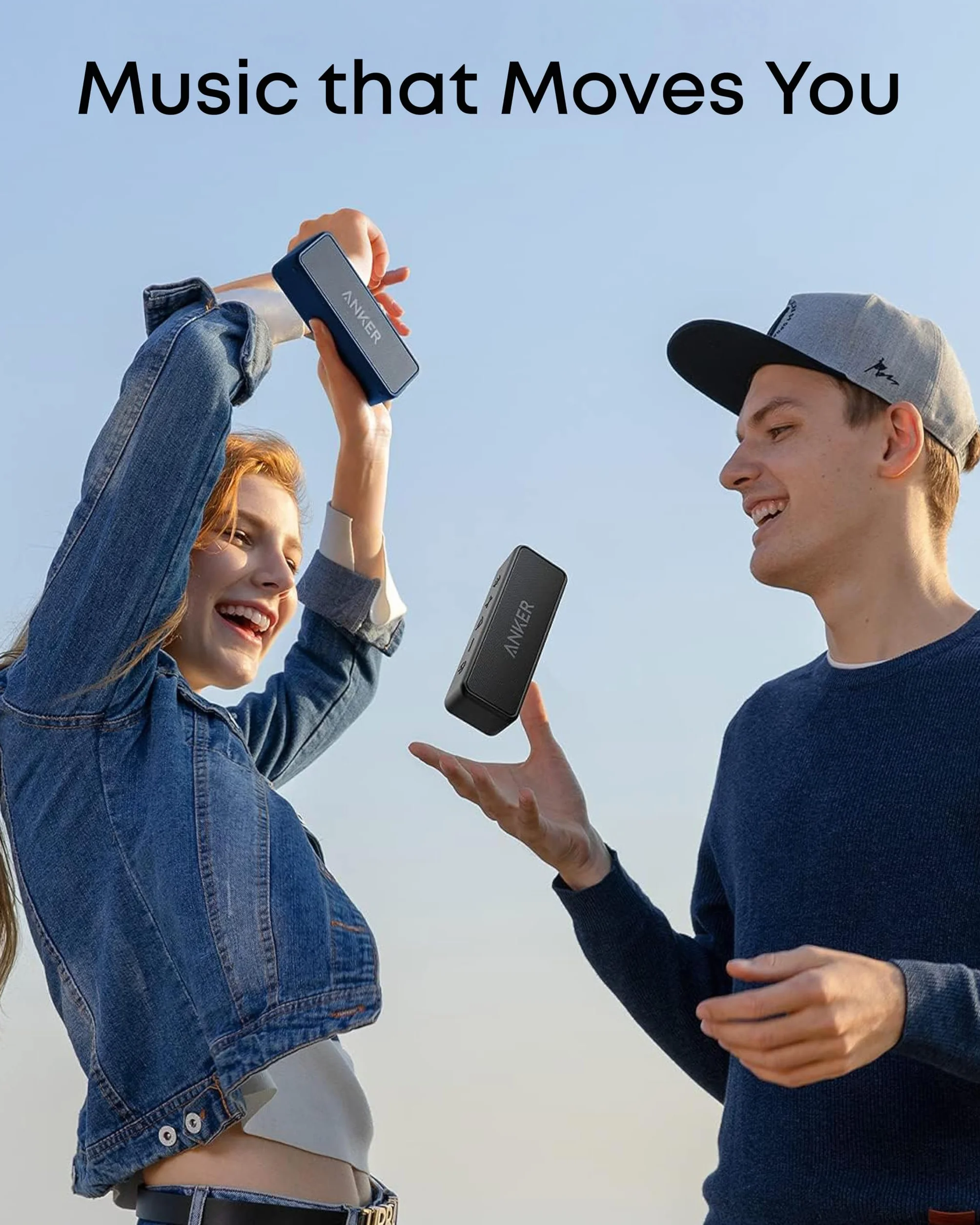 Soundcore Anker 2 Portable Bluetooth Speaker with Stereo Sound 12W, Bluetooth 5, BassUp, IPX7, 24h, Wireless Stereo Pairing, for Home, Outdoor, Travel
