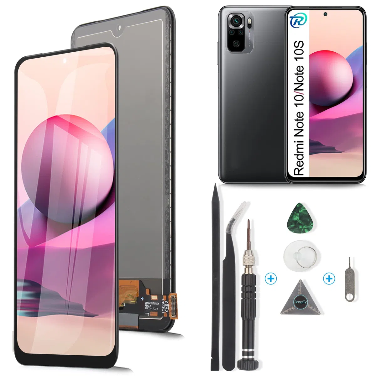RongZy LCD Schermo per Xiaomi Redmi Note 10 4G / Redmi Note 10s / Poco M5S Display Digitizer Assembly Vetro di Ricambio Touch Screen con Strumenti(Incell)