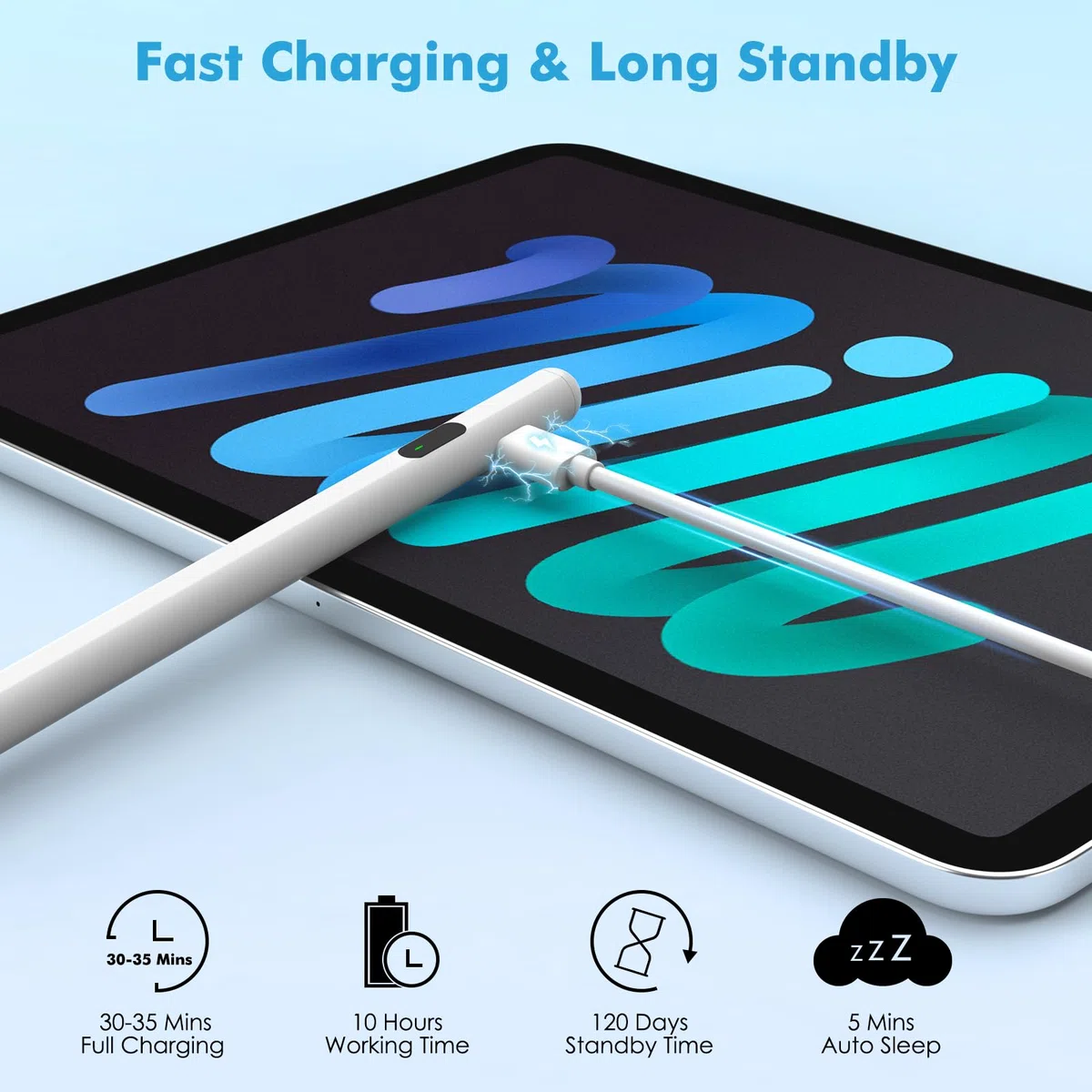 MoKo Penna Stilo per Touch Screens Universali, Attiva Penna Stilo Universale Compatibile con iPad/iPhone/Samsung (Non-S Pen) /Altri Smartphone e Tablet iOS/Android Penna con Power Display, Bianco