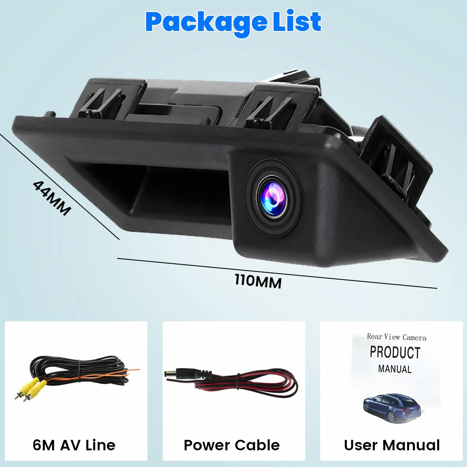 Hikity Retrocamera AHD 1080P per VW Touran Passat Touareg Tiguan Retrocamera Auto 170° Grandangolo Telecamera Posteriore per Auto con Cavo Video 6M + Cavo Alimentazione 1,5 M