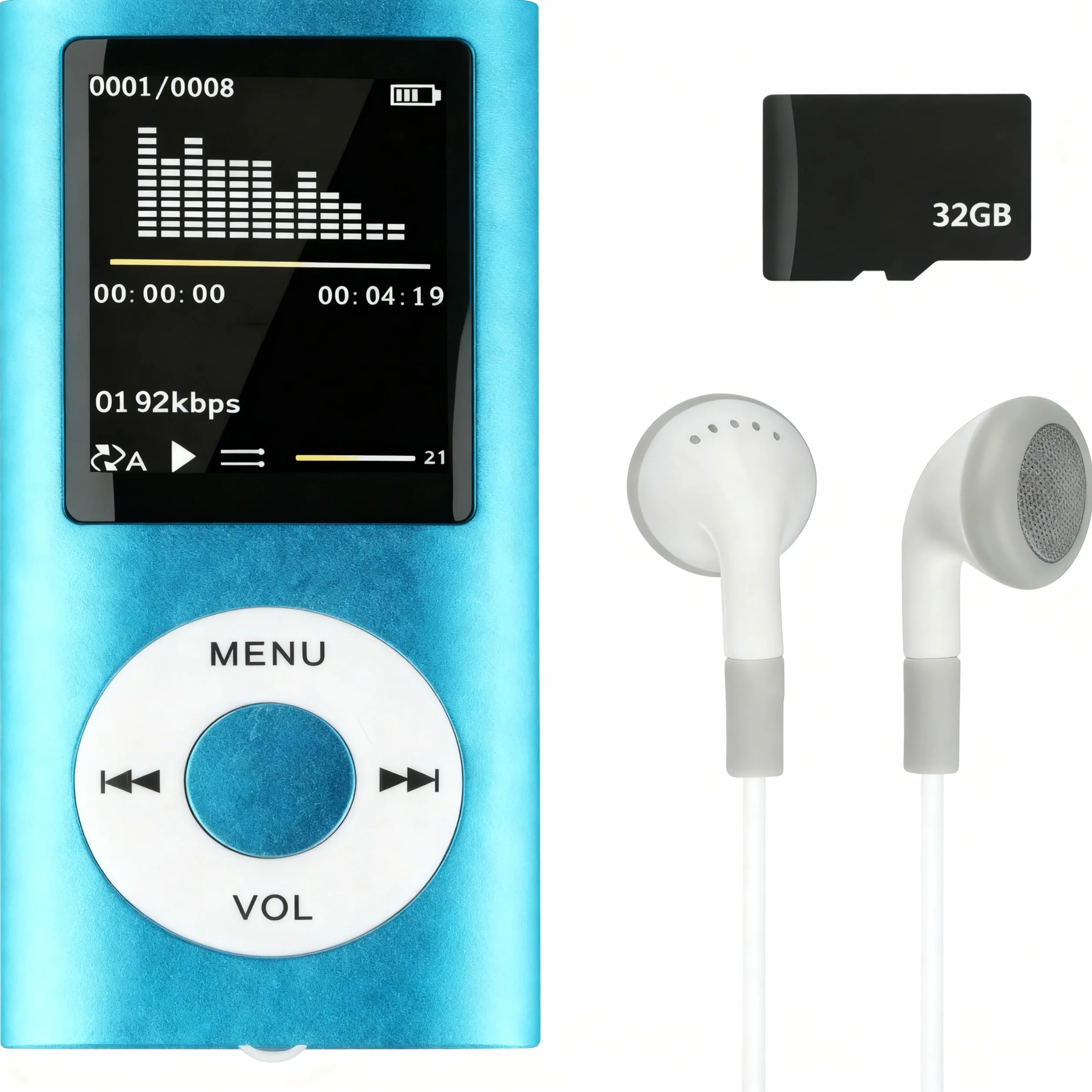MP3 Lettore Musicale HiFi Portatile Senza Perdita Con, Blu, Con Schermo LCD Da 1,8 Pollici E Slot Di Memoria, Max Support 32 GB Memory Card, Dispositivo Multifunzionale Per Sport E Bambini