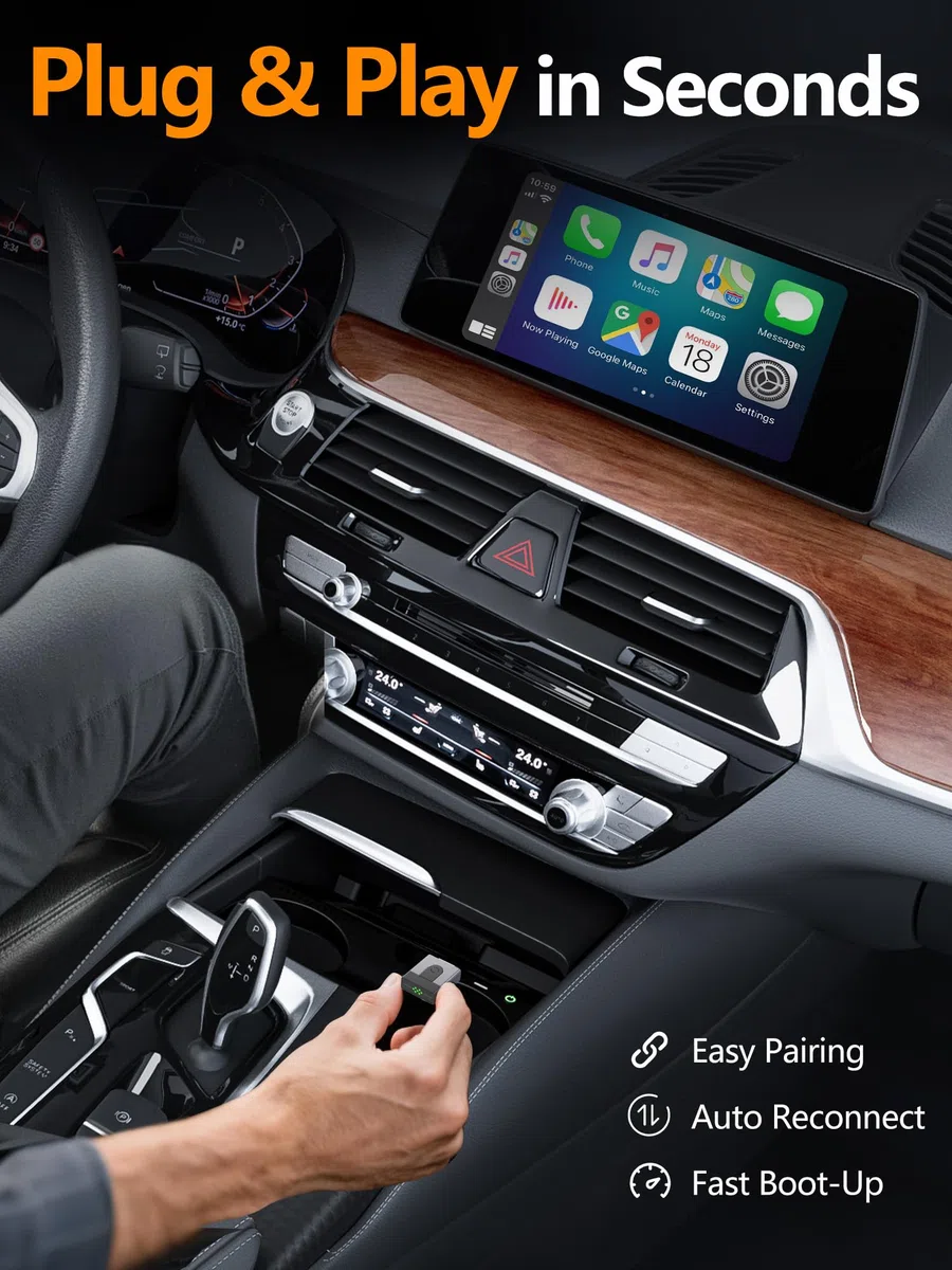 Mini Adattatore CarPlay Wireless Aggiorna da cablato a wireless, Connessione Automatica Veloce, Plug & Play,iOS 10+, Android 10+, Auto dal 2016 in poi(25 pezzi)