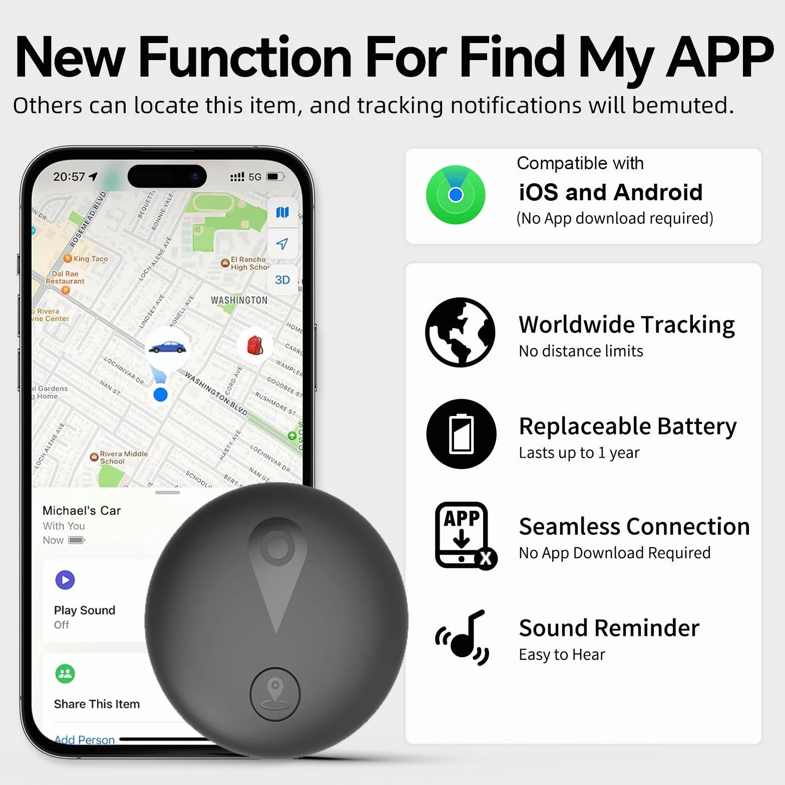 Localizzatore GPS per Auto, Mini Tracciatore Magnetico Senza Sottoscrizione, Compatibile con Android/iOS, Tracciamento in Tempo Reale, Impermeabile IP68, Compatto per Auto, Animali e Bagagli, Nero