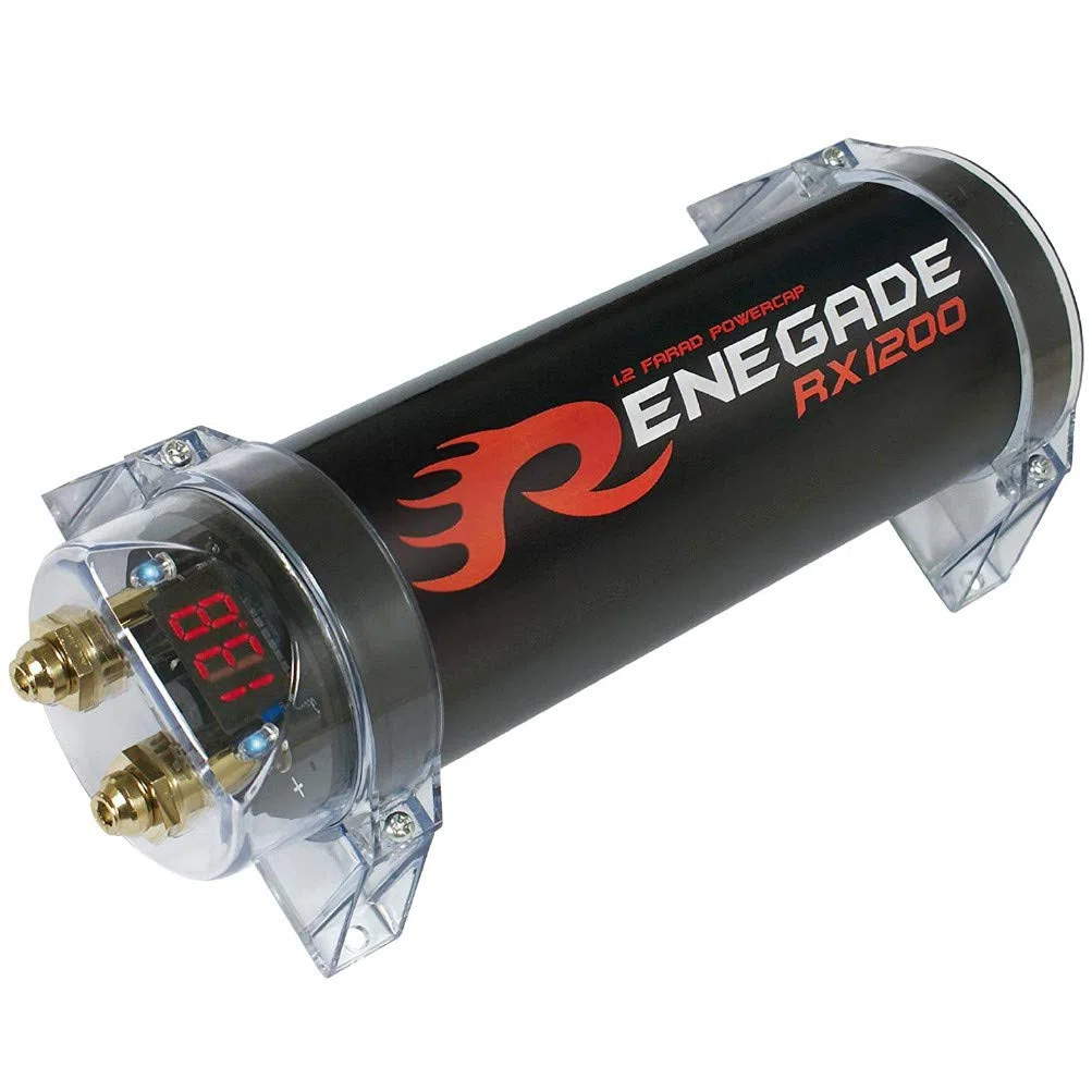 RENEGADE RX1200 power cap condensatore car audio 1,2 farad per impianti fino a 1200 watt rms 1 2 3 4 5 10 capacitor auto spl nero, 1 pezzo