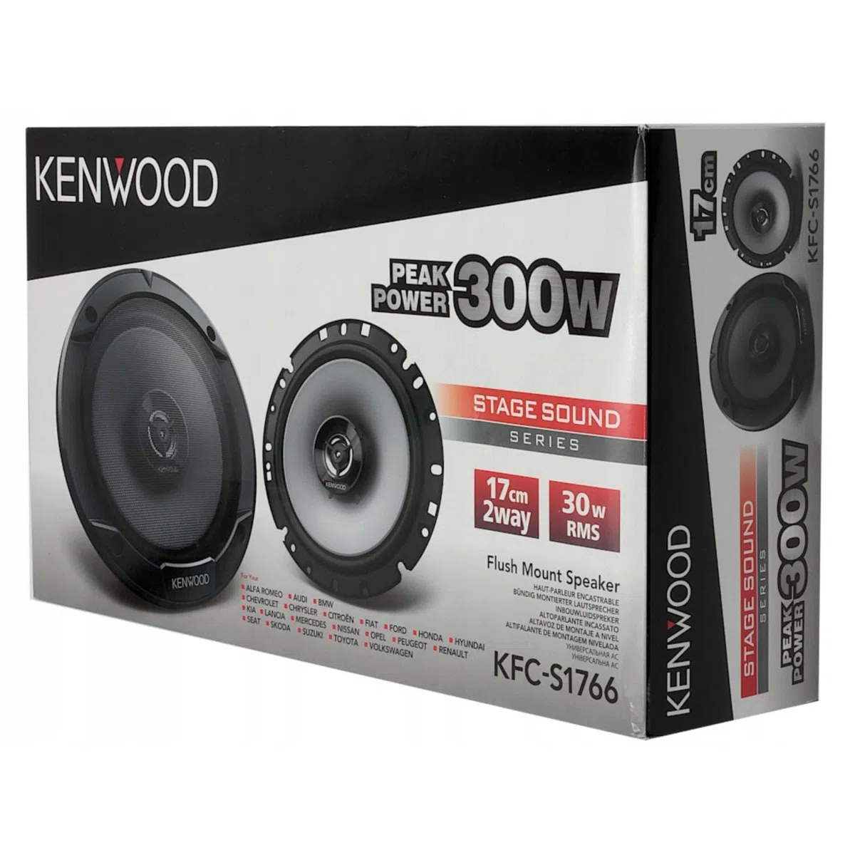 Kenwood, Sistema di altoparlanti KFC-S1766 serie Stage Sound a 2 vie, Potenza di picco 300W, montaggio a filo, doppio cono, Cono del woofer da 17cm in Polypropilene, Nero