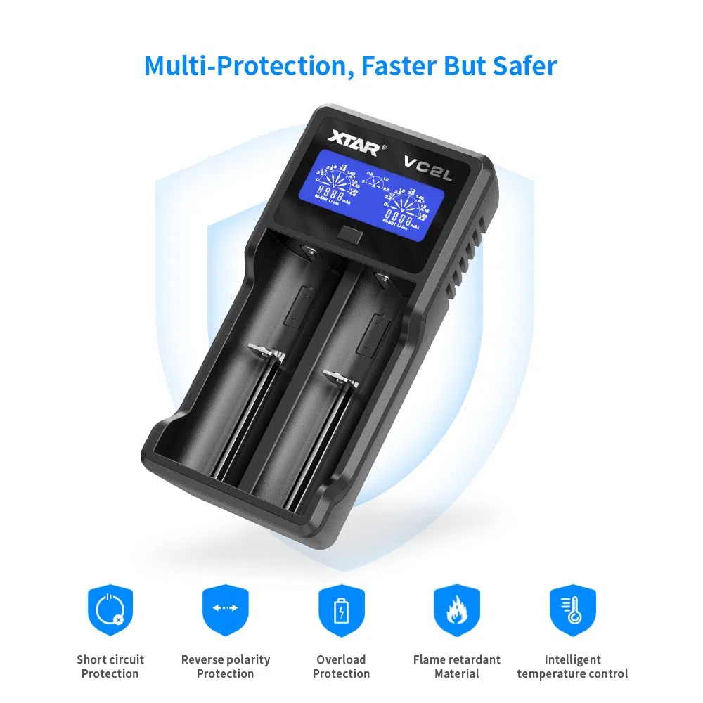 XTAR - VC2L - Caricabatterie USB C migliorato 18650 Caricabatterie rapido per batterie 2 A 26650 Display LCD per batterie AA AAA C D (VC2L)