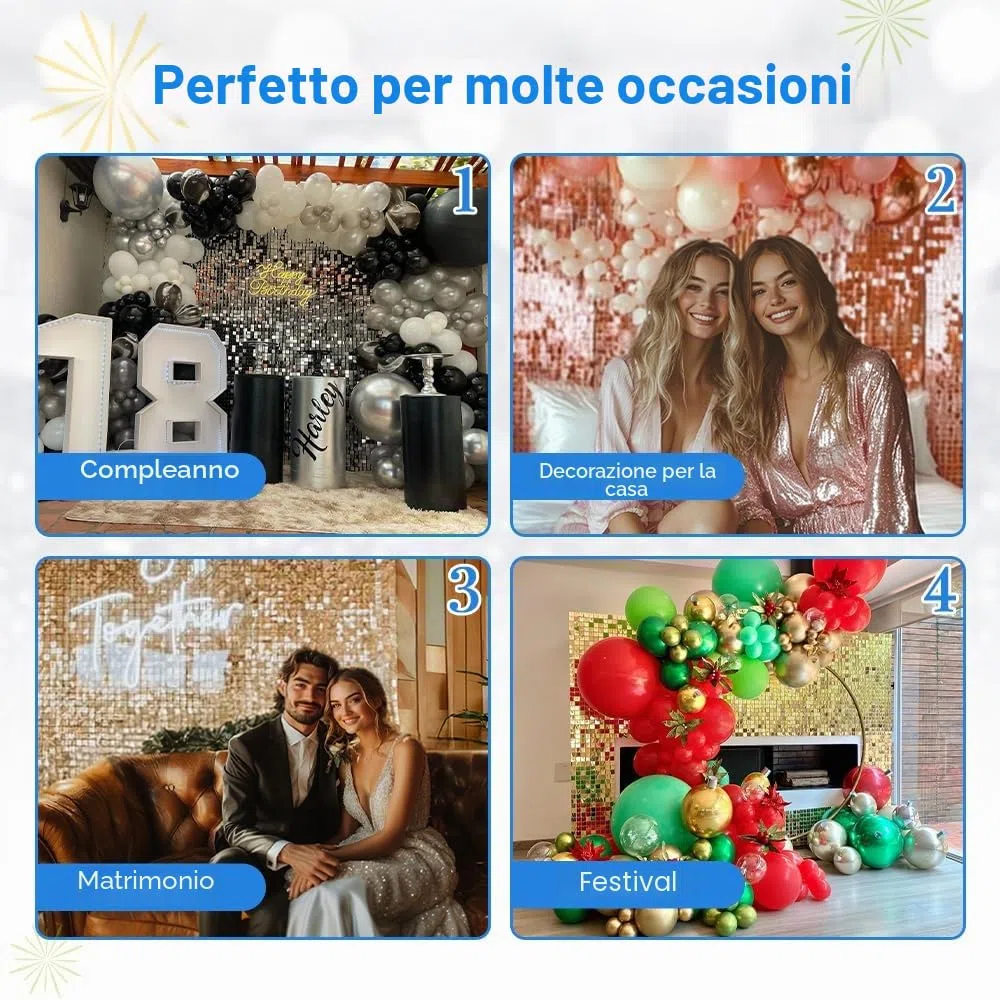 Kate Silver Square Paillettes Decorazione per Festa di Compleanno Sogno Matrimonio Photo Booth Sfondo Lussuoso Luogo per Cena Backdround Shimmer Wall Sfondo per Riprese Video 30cm*30cm*12pcs