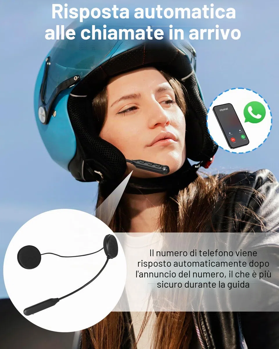 Auricolare Bluetooth Moto Bt5.3, Autonomia 16 Ore, Chiamata Vivavoce Microfono, Controllo Chiamata, Riduzione Rumore