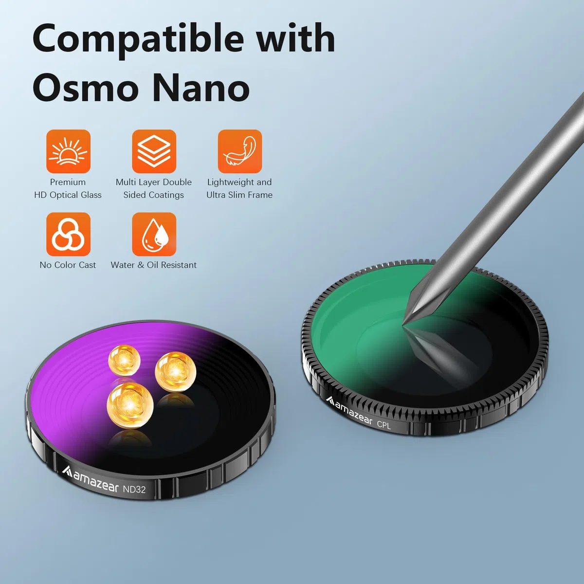 Set di filtri ND e CPL per DJI Nano, accessori Nano, confezione da 4 pezzi ND8 + ND16 + ND32 + CPL Kit di filtri di ricambio per lenti | Vetro ottico | HD | Resistente all'olio | Facile da usare |