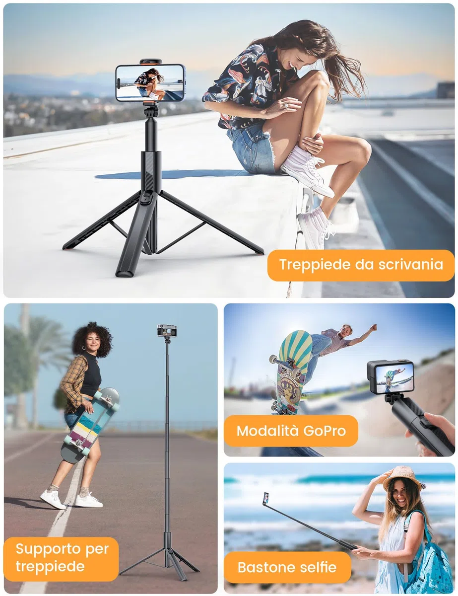 ANXRE 180cm Treppiede Per Smartphone Monopiede Portatile, NT79 Estensibile Bastone Selfie Cavalletto Per Smartphone Selfie Stick Compatibile Con iPhone/Samsung/Gopro/Telecamera