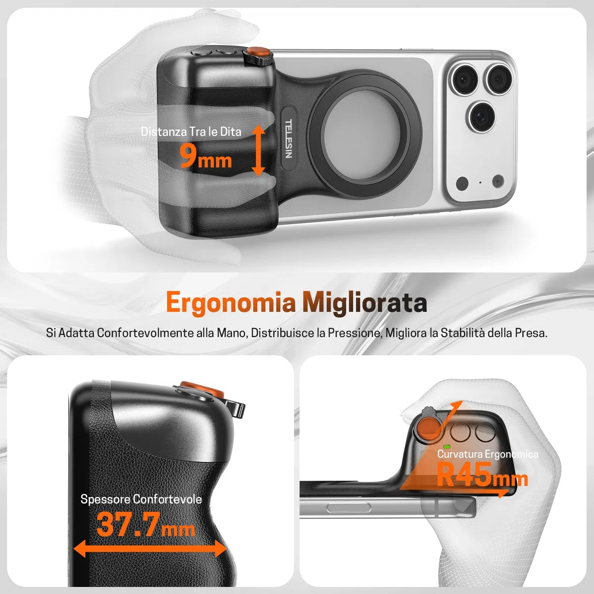 Jeebel Impugnatura Magnetica Smartphone - Grip Magnetica Camera per Telefono con Telecomando USB Wireless & Filetto 1/4 Pollice -Stabilizzatore Fotocamera per iPhone Android per Selfie Vlog Video