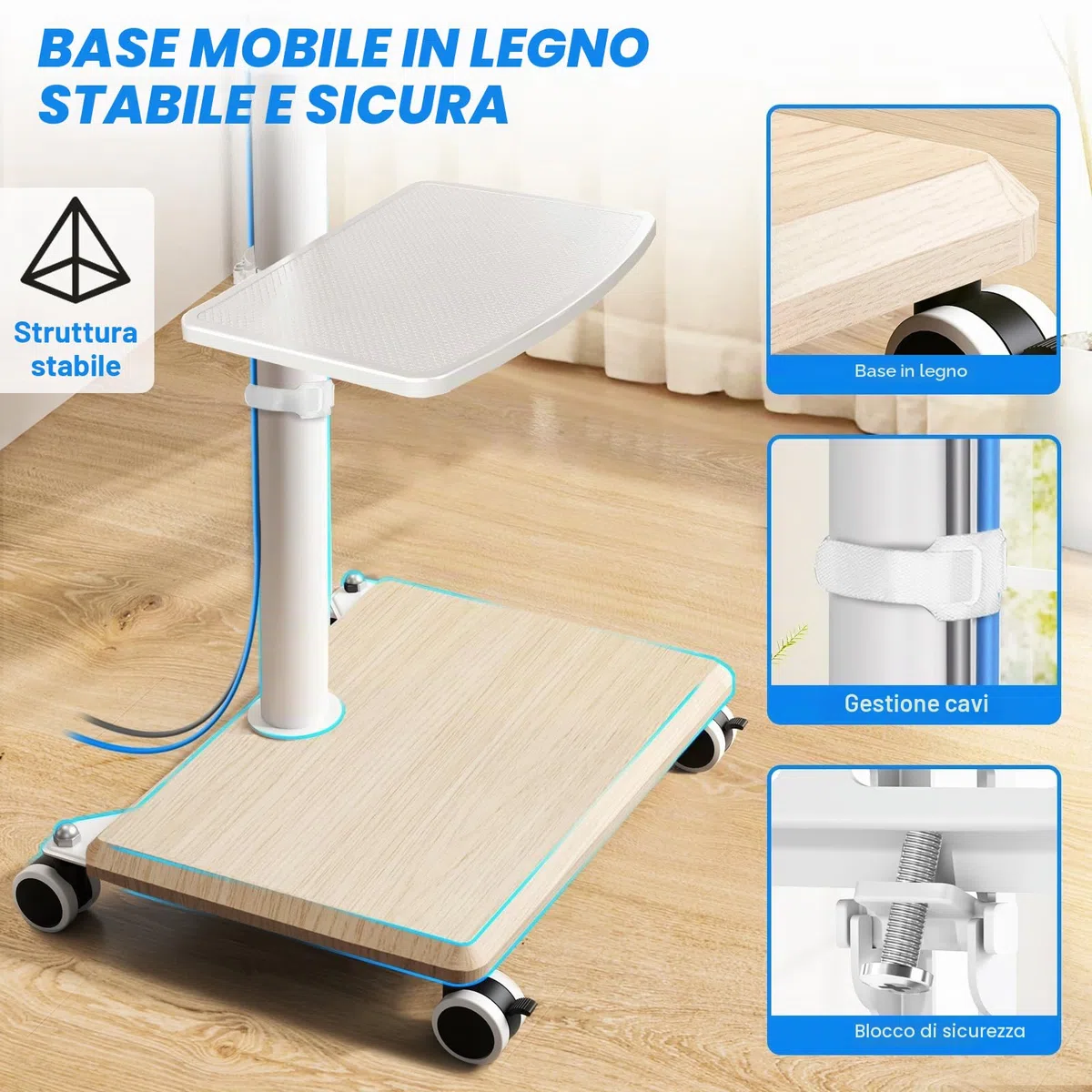 5Rcom TV Portatile con Piedistallo con Ruote per 27-55 Pollici, Supporto TV da Pavimento con Legno Base, TVs con le Ruote con Ripiano Max VESA 400x400mm 30kg (Bianca)