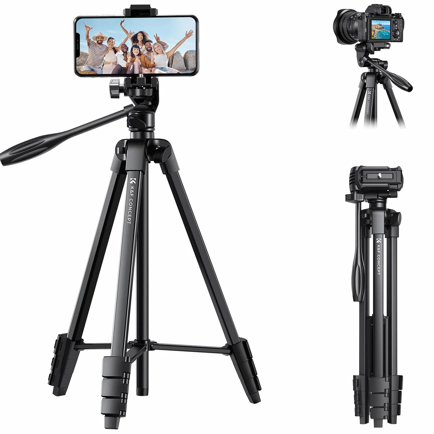 Treppiede Fotocamera e Smartphone 152cm, K&F Concept Treppiedi Leggero da Viaggio con Telecomando Wireless per Canon Nikon Sony iPhone Samsung, Huawei, Xiaomi, Live Stream YouTube Living Vlog