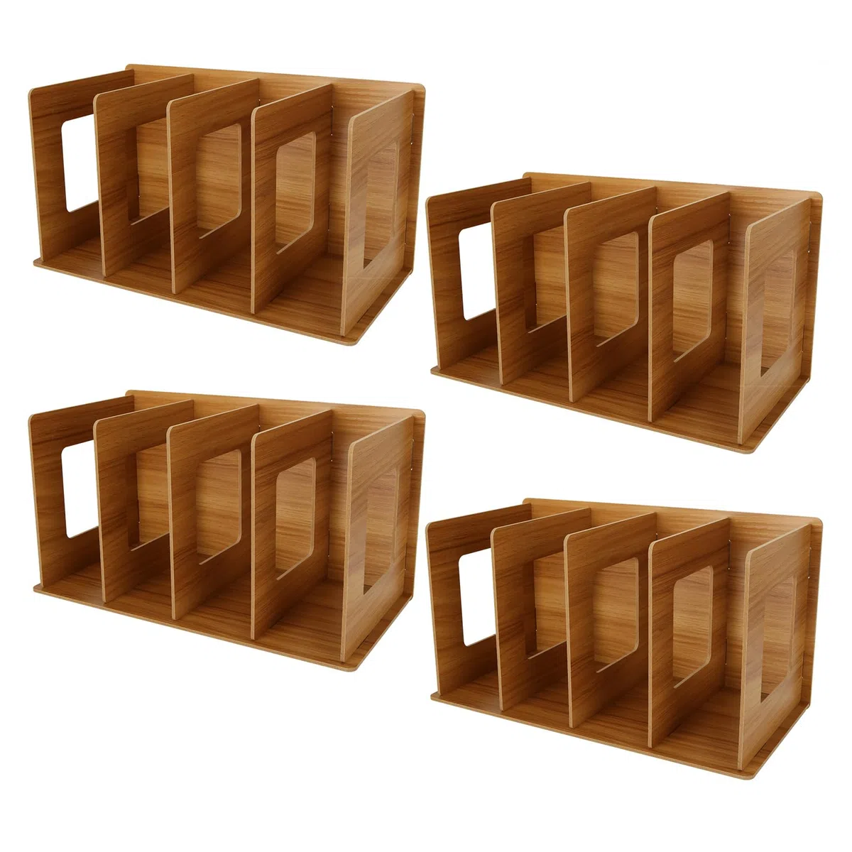 SHUESS 4 scaffali in legno da scrivania per CD, 4 scomparti, per CD e DVD, piccoli libri (colore legno di ciliegio)
