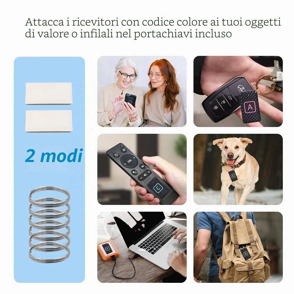 Trova-chiavi, RF Item Locator, con 2 trasmettitori e 6 ricevitori, segnali acustici da 85 dB, trova-chiavi senza fili, supporta il controllo remoto per localizzare animali domestici, borse