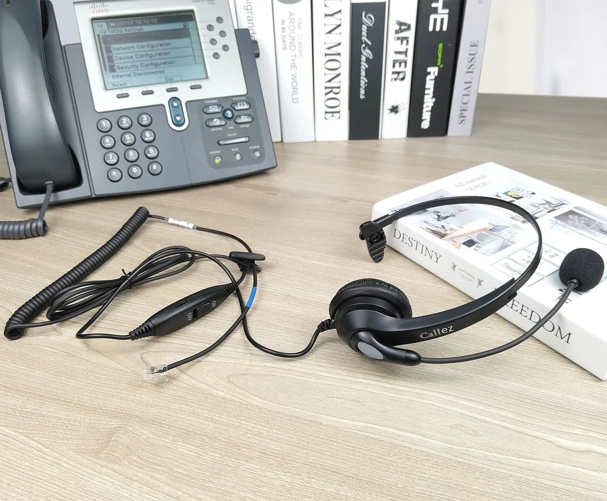 Cuffie Telefono Fisso RJ9 con Microfono a Cancellazione del Rumore, Auricolare Mono per Cisco 7821 7975G 7861 7941G 8845 8851 6851 Call Center Ufficio Telefoni IP, Plantronics M12 M22 Amplificatore