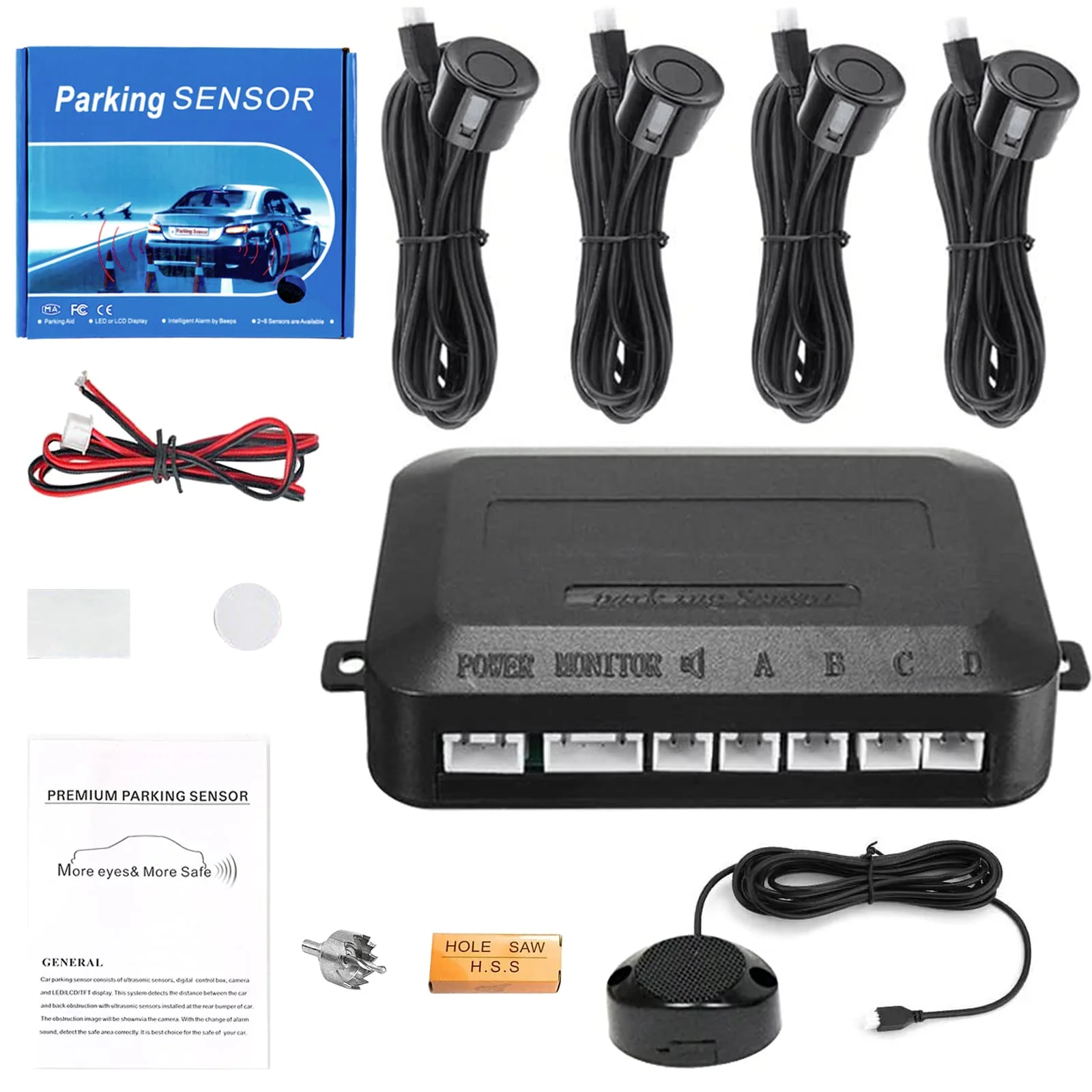 Sensore di parcheggio Sensore radar di retromarcia Kit radar di retromarcia Contiene 4 sensori di parcheggio, avviso acustico. (nero)
