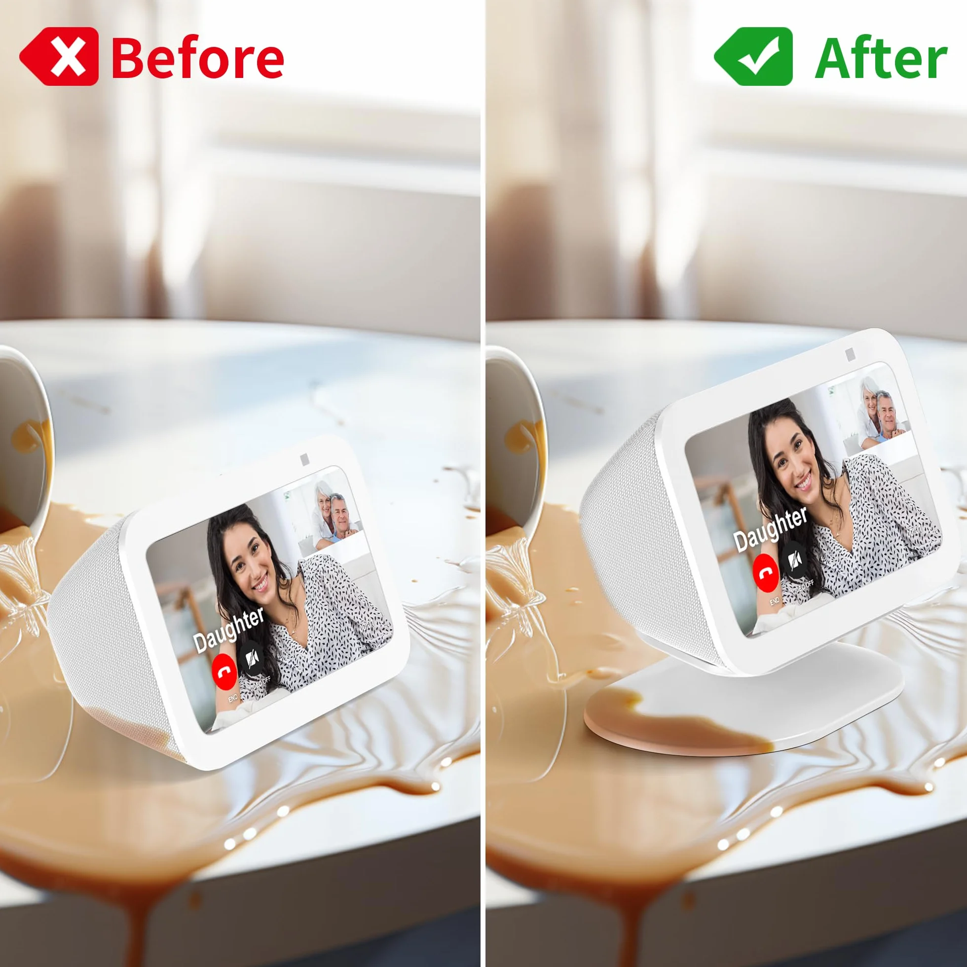 PlusAcc - Supporto regolabile per Echo Show 5 (3a generazione) con funzione di inclinazione e base antiscivolo, colore: bianco