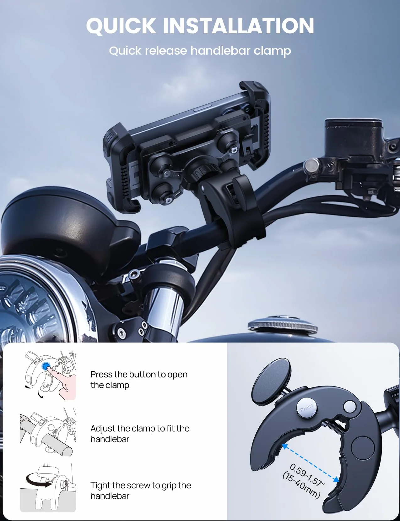 Lamicall Supporto Telefono Moto Antivibrazione Doppio Ammortizzatore 360° Rotazione Universale Manubrio Bicicletta per iPhone 17 16 15 14 13 Xiaomi 4.7-6.8"
