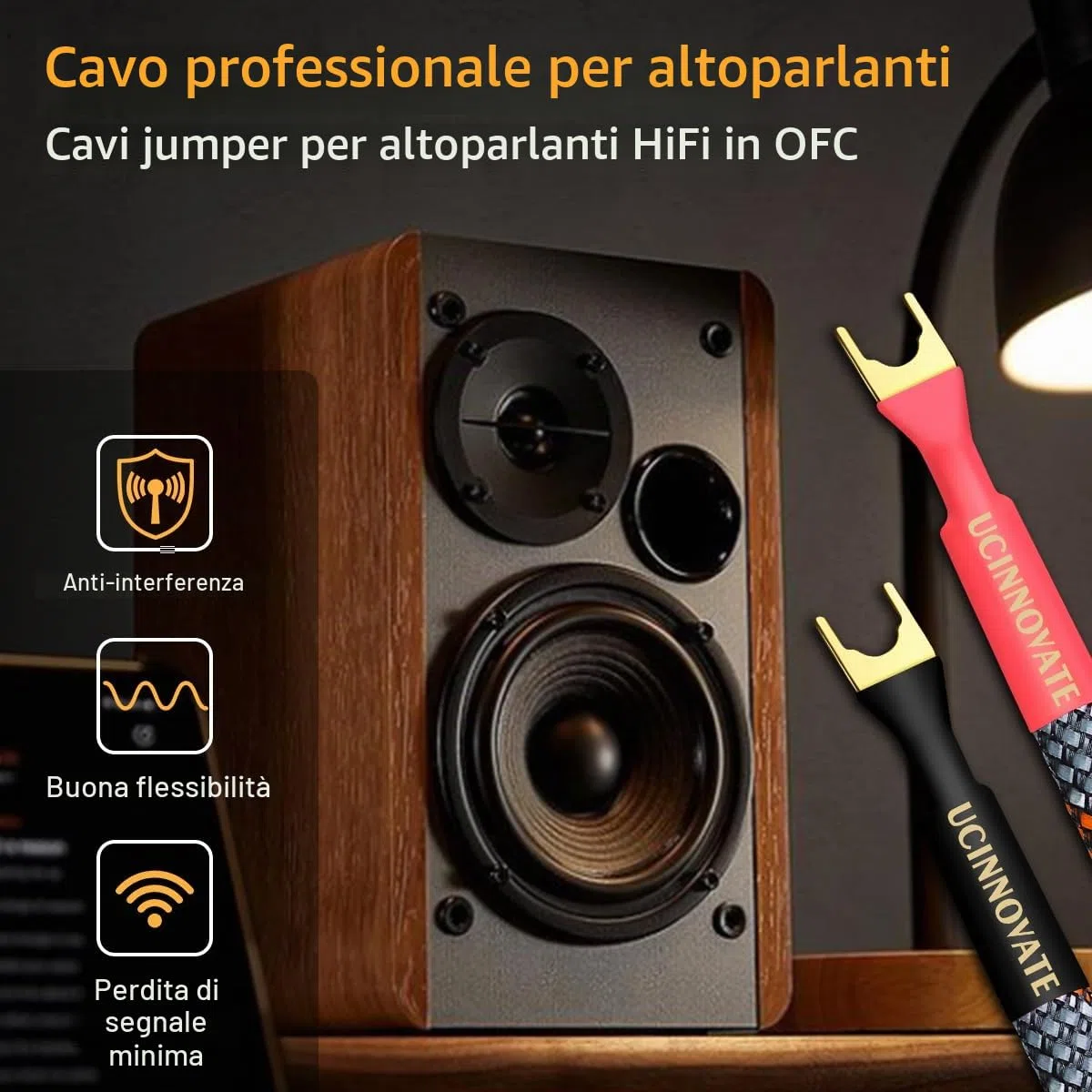 UCINNOVATE Set di 4 cavi di avviamento HiFi OFC da 15,2 cm, ponte di cavo per altoparlanti bi-wire con placche di collegamento placcate in oro, audiofilo flessibile 11 AWG