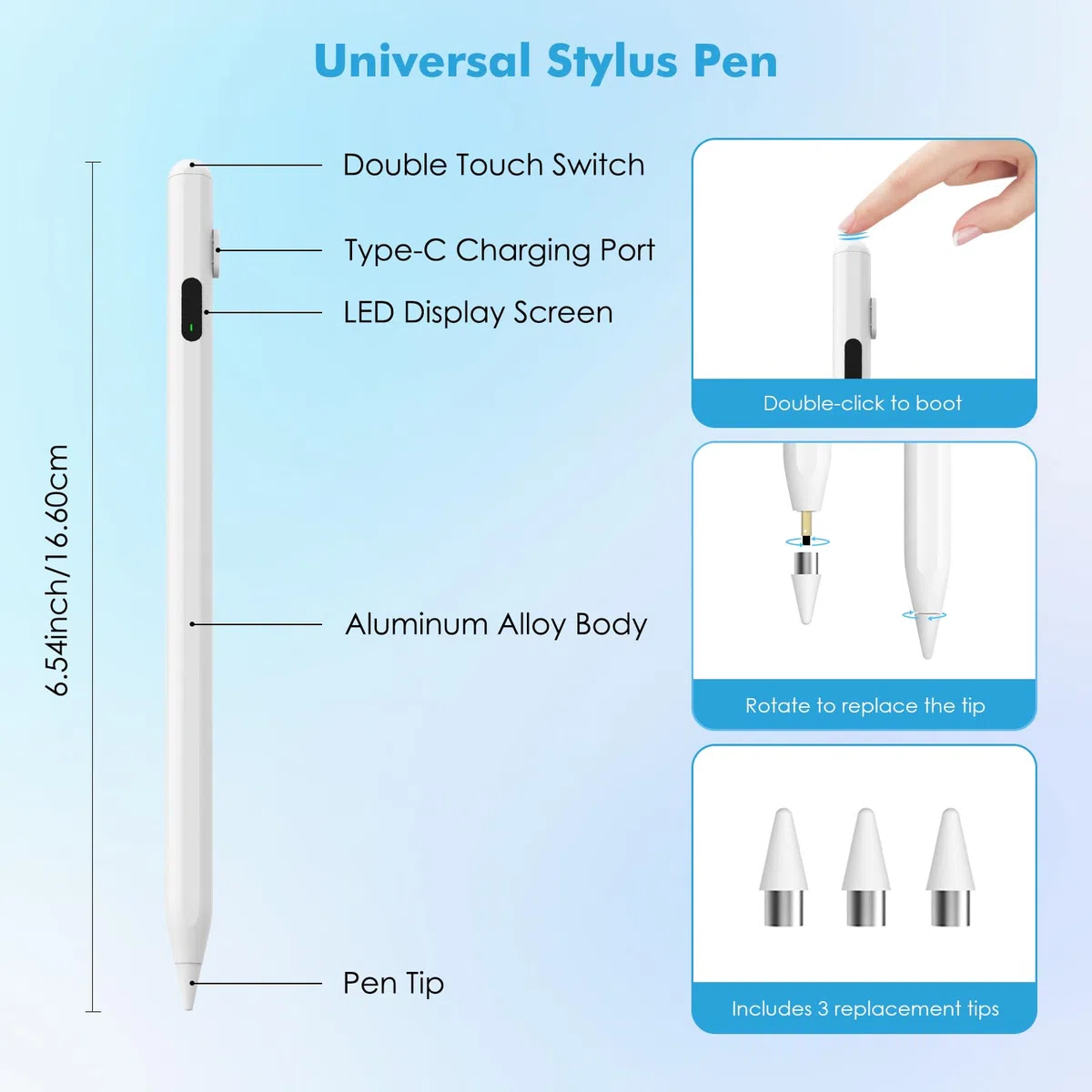 MoKo Penna Stilo per Touch Screens Universali, Attiva Penna Stilo Universale Compatibile con iPad/iPhone/Samsung (Non-S Pen) /Altri Smartphone e Tablet iOS/Android Penna con Power Display, Bianco