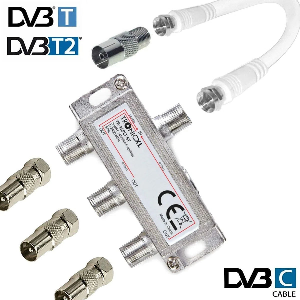 TronicXL, splitter per antenna, per TV via cavo, a 3 vie, IEC, adatta ad esempio per Unitymedia
