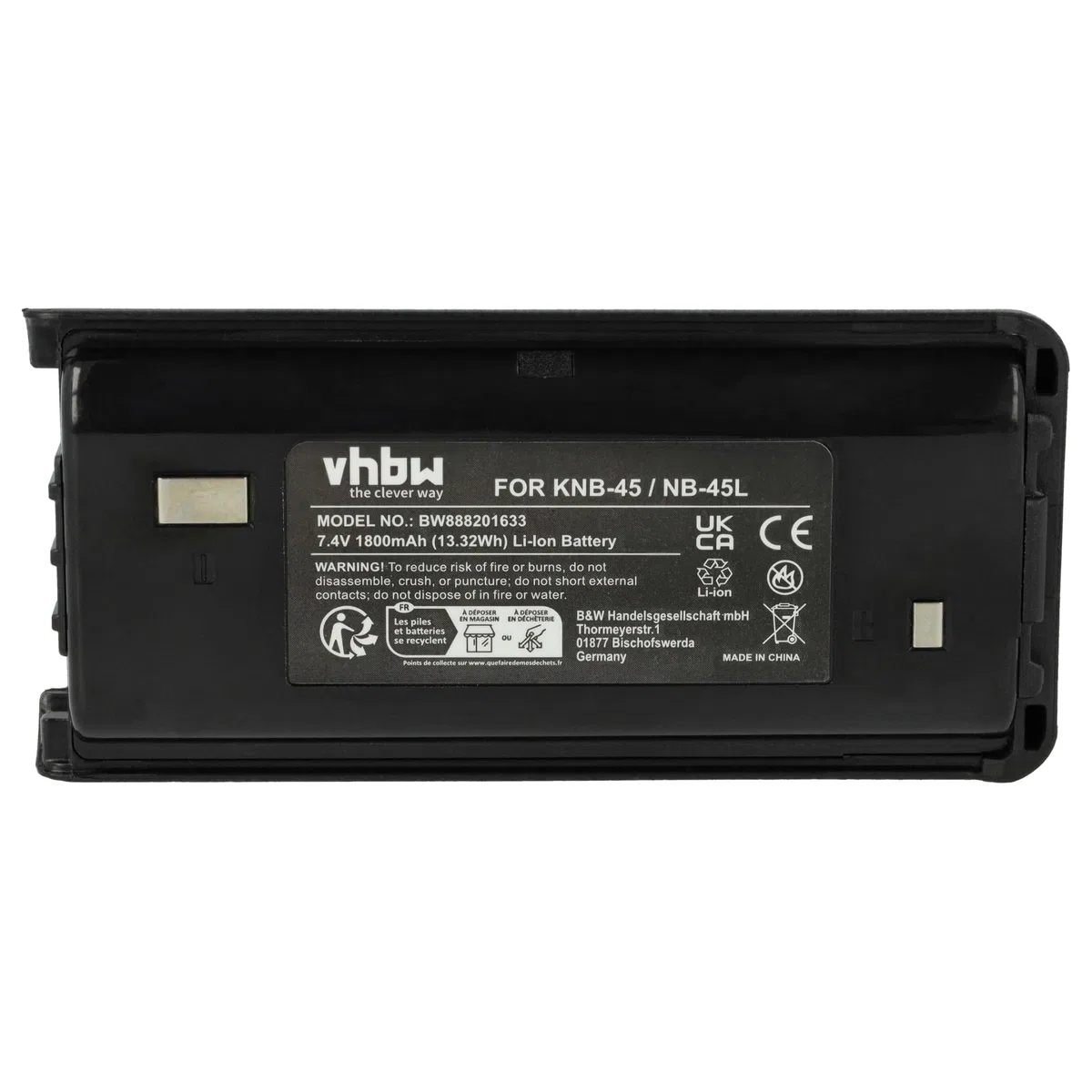 vhbw batteria sostituisce Kenwood KNB-45, KNB-45L, KNB-45Li per radio (1800mAh, 7,4V, Li-Ion)
