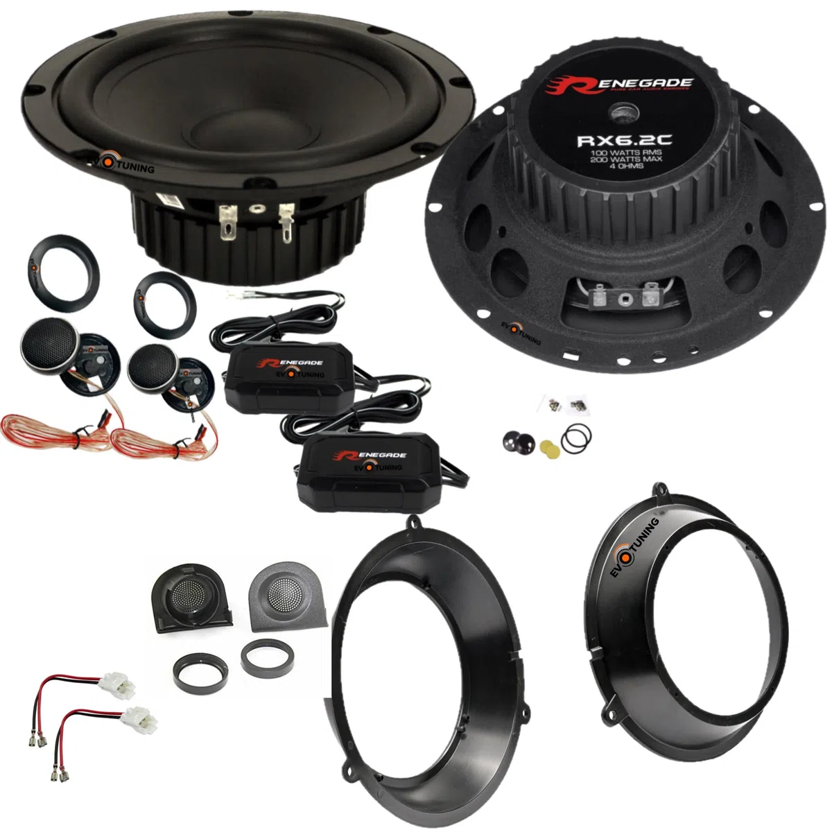 Kit Casse Altoparlanti Anteriori per Fiat Panda 2° Serie 169 dal 2003 al 2011 200W compatibile con Renegade RX6.2C Set 2 woofer Tweeter Anelli Griglie Cavi Adattatori(NO plug and play)