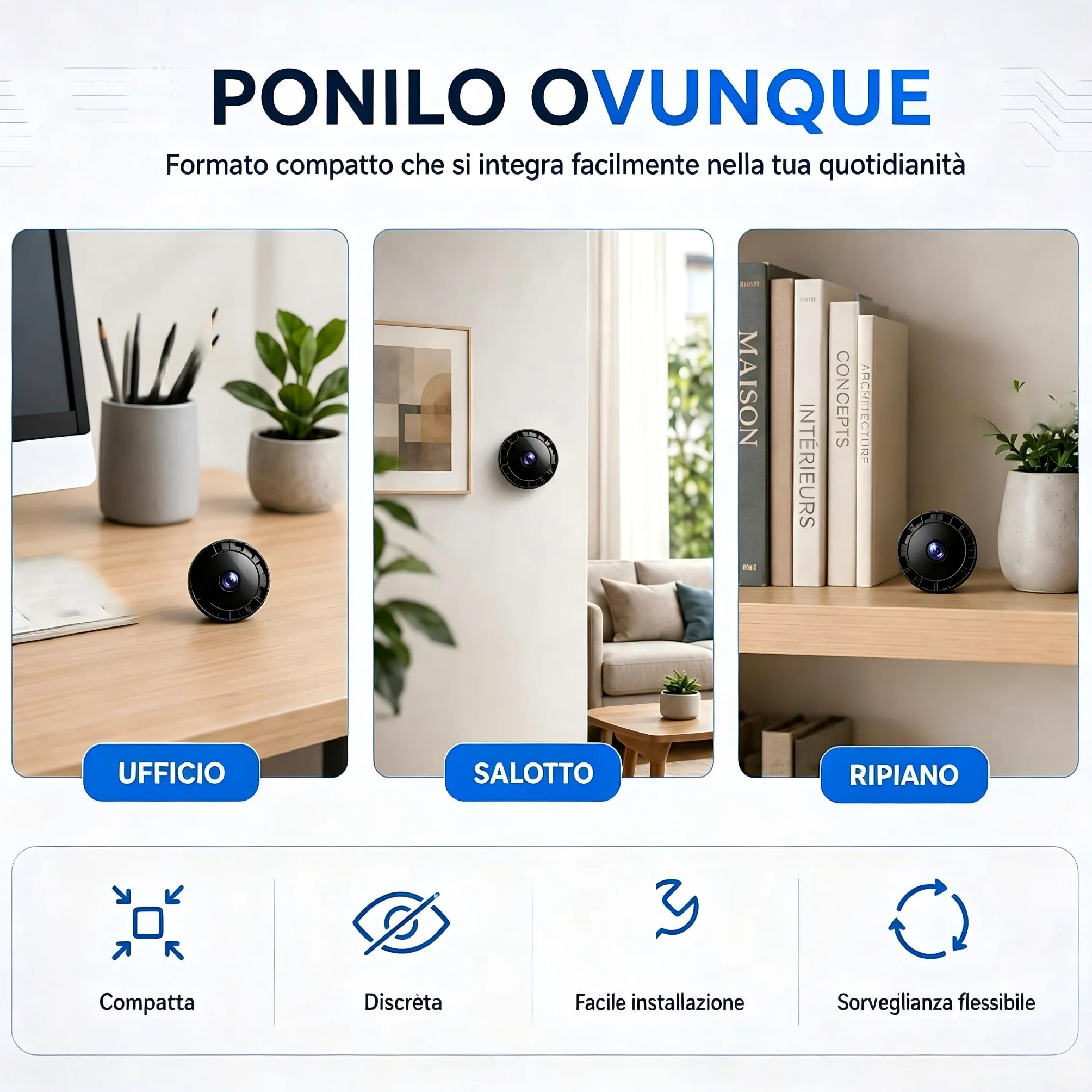 2026 Mini Telecamera Spia WiFi Interno/Esterno, 1080P Videocamera Sorveglianza, Visione Notturna, Rilevamento di Movimento, Controllo Remoto Con App per Casa/Bambini L/X 2