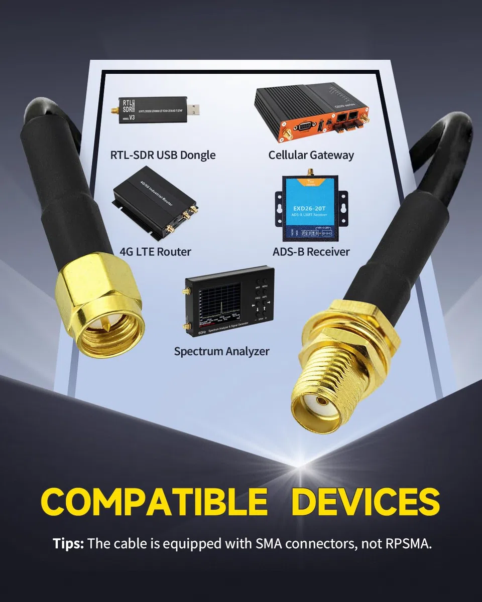 Superbat Cavo RG58 SMA 5m Prolunga Antenna WIFI SMA Maschio a Femmina a Bassa Perdita con 5 Pezzi Kit Adattatore per Antenna GPS SDR GSM WIFI 3G 4G LTE Router (Non per TV)