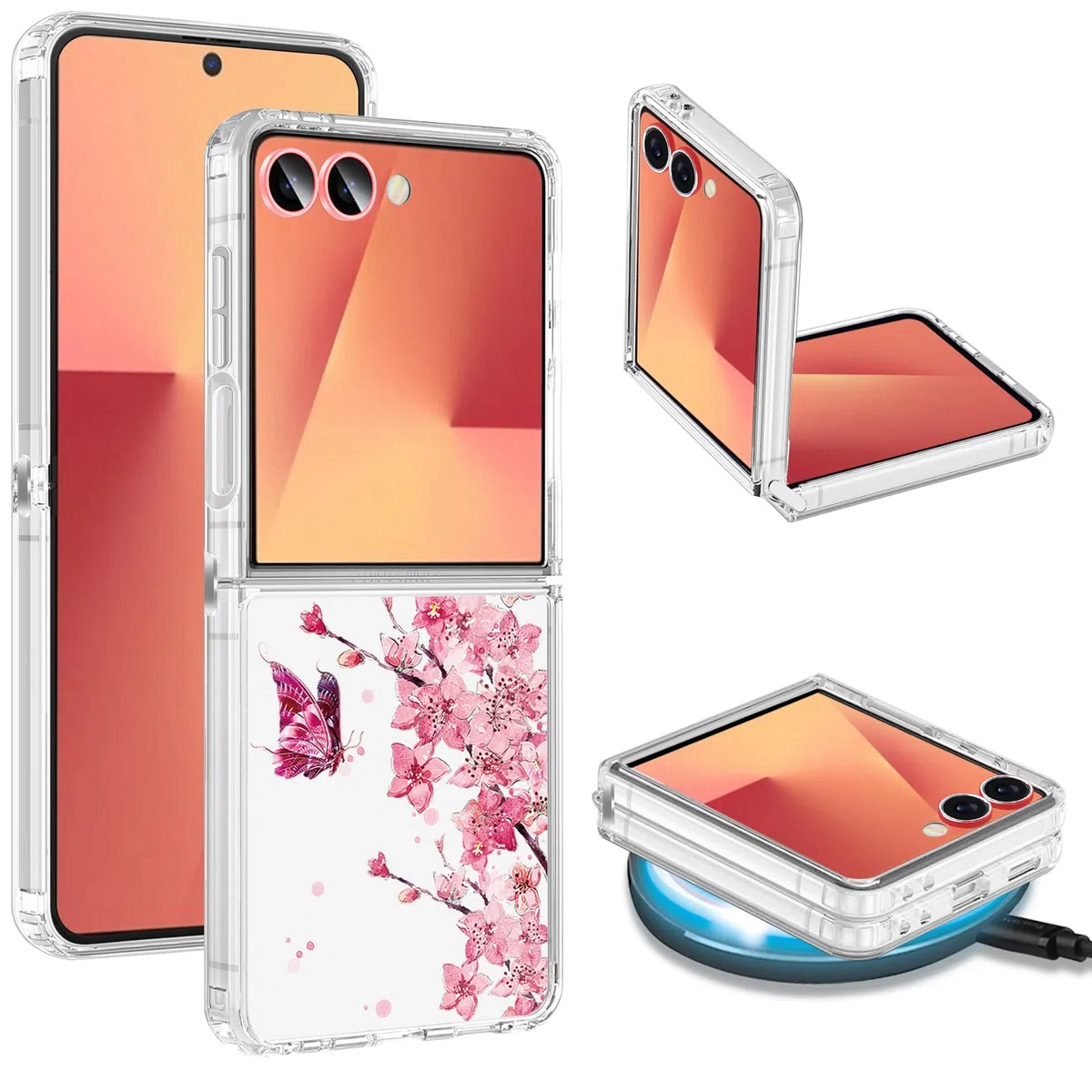 Galaxy Z Flip 7 Custodia per Samsung Galaxy Z Flip 7 Custodia 5G Ultra Sottile Trasparente Silicone Motivo Fiori Custodia Custodia Custodia Protettiva Colorato Pattern Clear Antiurto Cover per Samsung