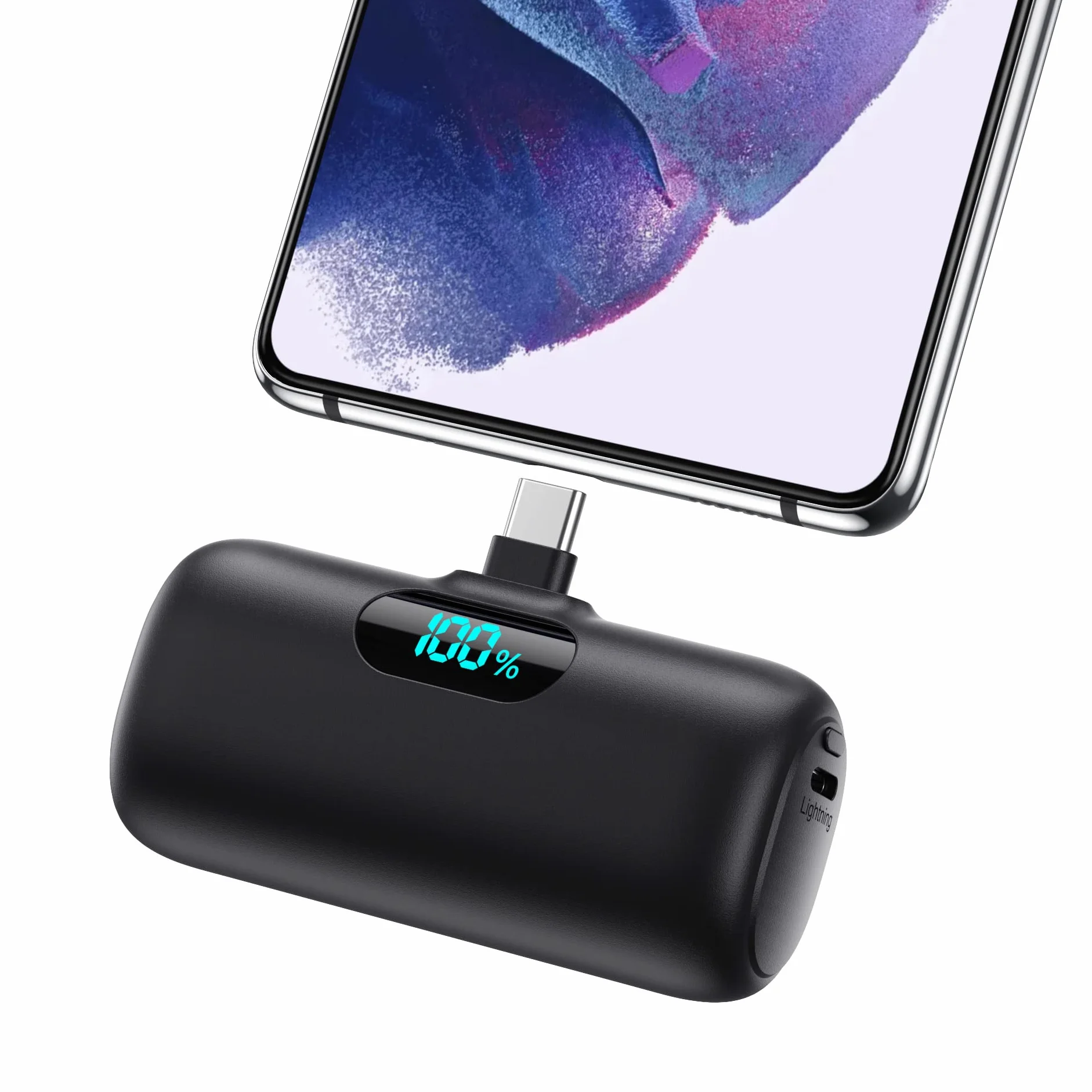 Feob Mini Power Bank USB C 5000mAh, 15W PD 3.0A Carica Rapida Caricabatterie Portatile Compatta e Carino Powerbank Batteria Esterna con LED Display per iPhone 16/15 Pro Samsung e altri Telefoni USB C