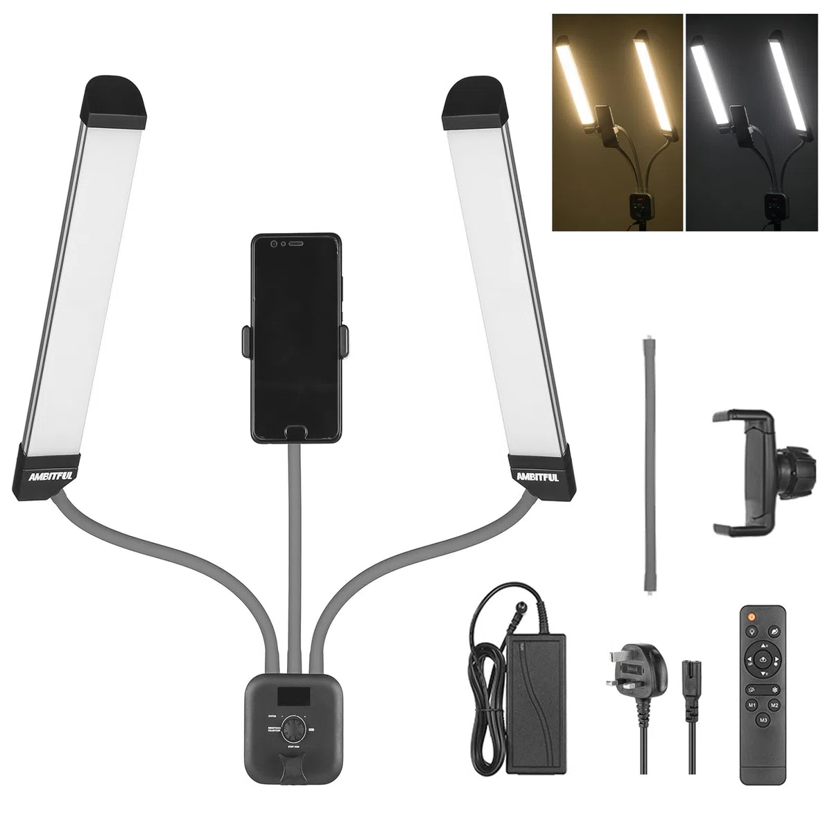 AL-20 Luce LED a doppio braccio 40 W 3000 K-6000 K (± 200 K) con schermo LCD e telecomando per trucco di bellezza, manicure, tatuaggi, live online, studio fotografico