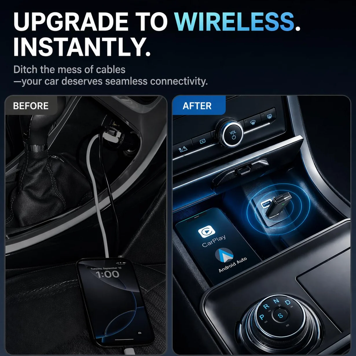 Adattatore CarPlay Wireless – Adattatore Android Auto Wireless, Wi-Fi 5,8GHz Plug & Play, Mini e Stabile, iOS 10+/Android 10+, Connessione Automatica Rapida per Auto dal 2016 in poi (1Pezzi)
