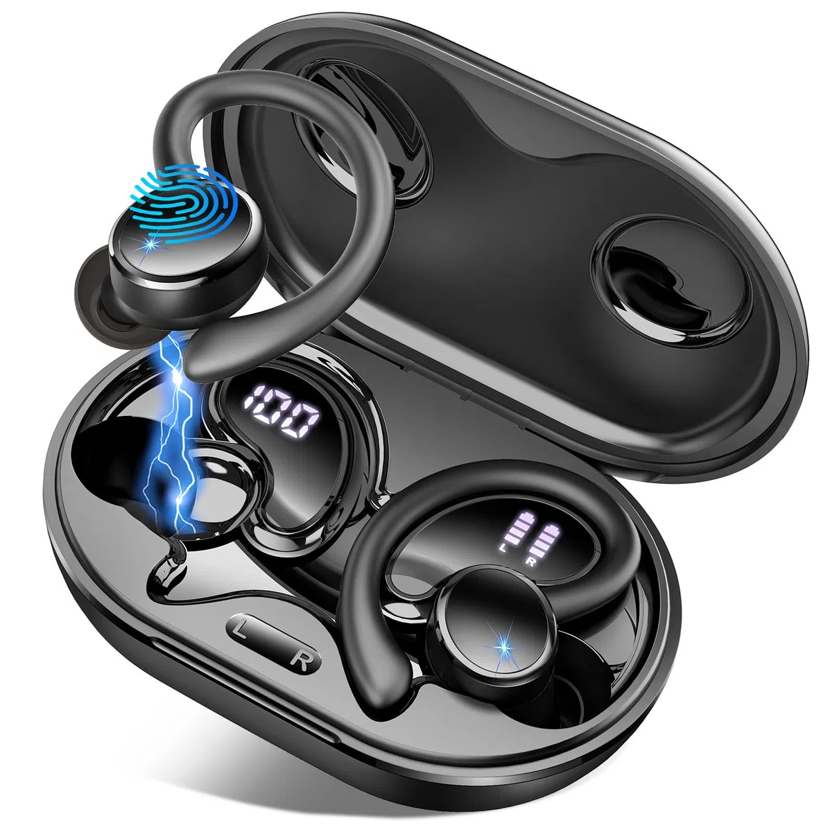 Cuffie Bluetooth 5.4 Sport, 2026 Auricolari Bluetooth con 6D Bass Stereo, IP7 Impermeabile Cuffie Senza Fili, 50 Ore Cuffie In Ear Cancellazione Rumore ENC e 4 HD Mics, HiFi Cuffiette LED Display