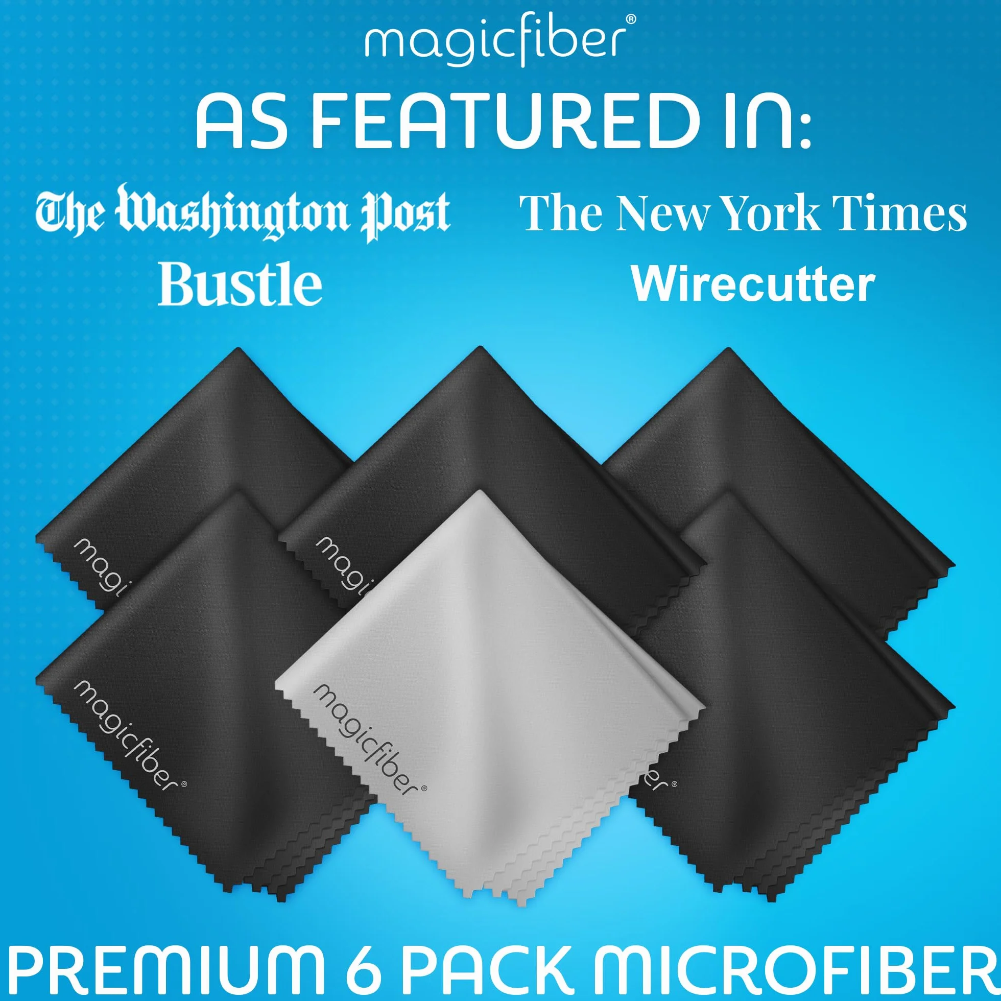 MagicFiber - Panni in microfibra per la pulizia di tutti gli schermi LCD, tablet, obiettivi e altre superfici delicate (5 nero e 1 grigio 15,2 x 17,8 cm)