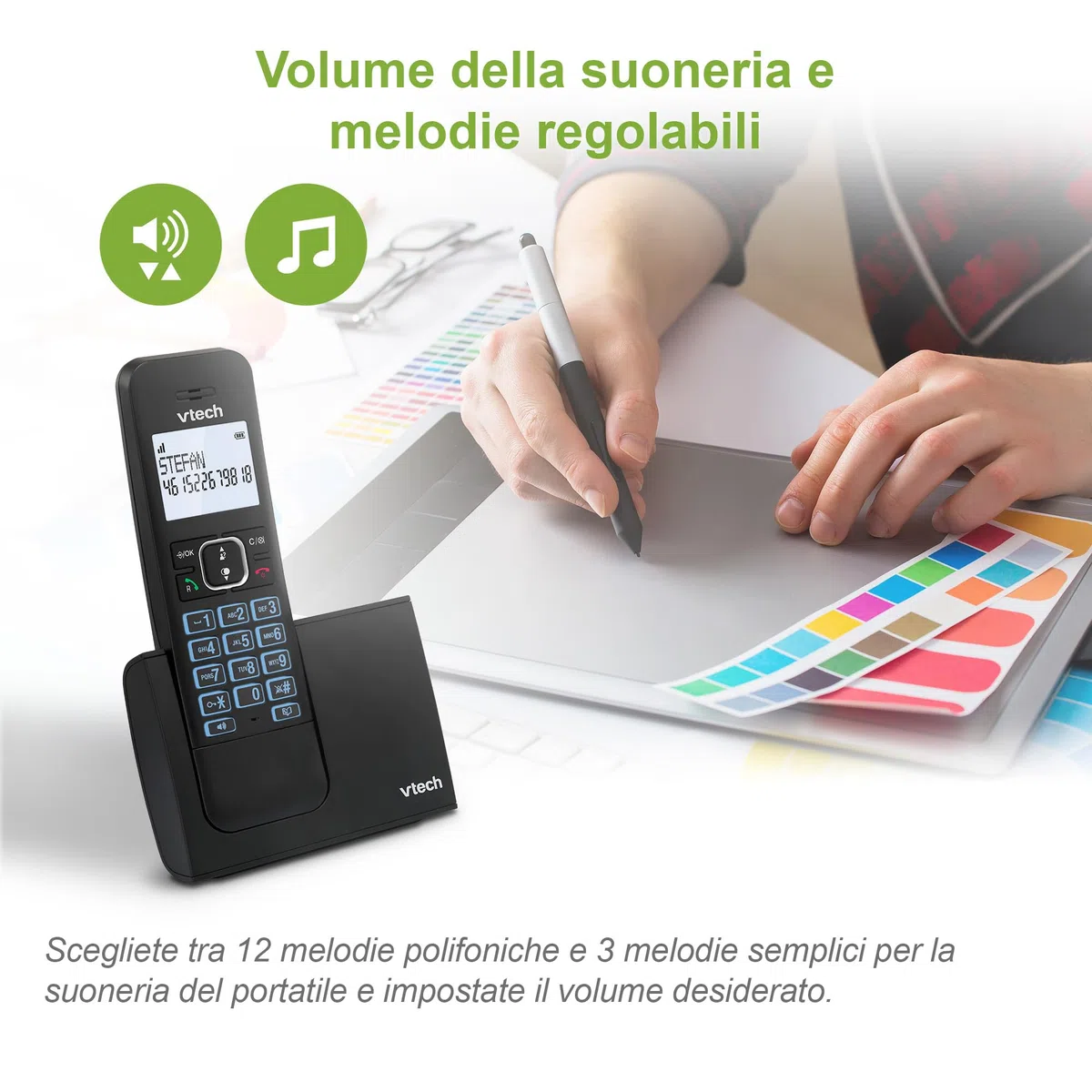 VTech LS1000 Telefono cordless Casa con vivavoce, telefono fisso DECT, doppia ricarica, identificatore di chiamata/attesa, display e tastiera retroilluminati, modalità ECO, 50 Rubrica nomi e numeri