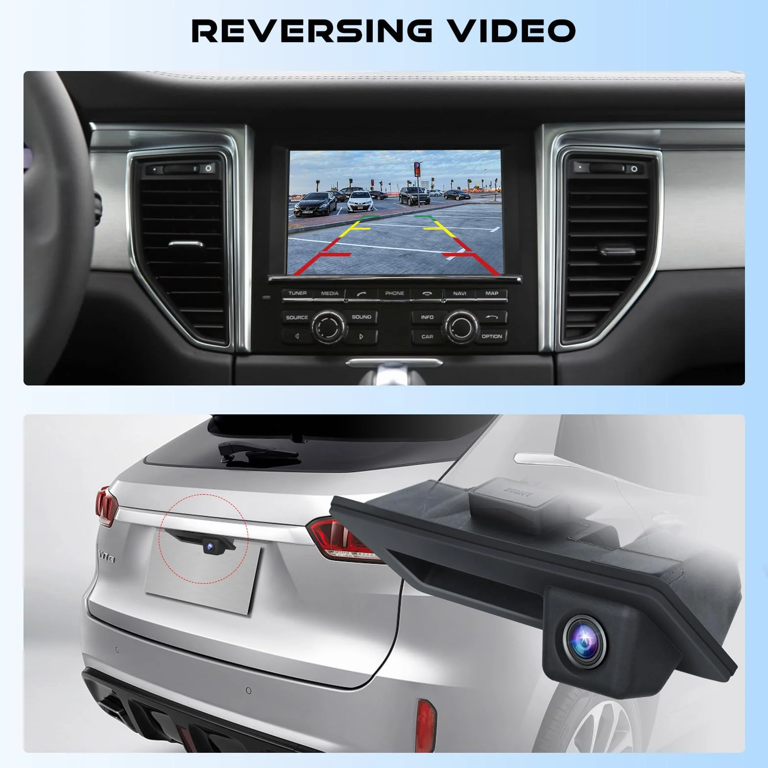 Telecamera Retromarcia Maniglia del Tronco per VW Audi, Hodozzy HD Visione Notturna Telecamera Posteriore 170°Impermeabile AHD & CVBS per Audi A3/A4L/Q5/S3 per VW Passat/Tiguan/sagitar/Lavida 12V