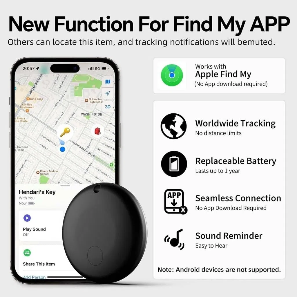 Dimova Localizzatore, GPS Preciso Senza Abbonamento (Android/Apple), Smart Tracker per Bambini, Auto, Animali Domestici(Android-Paquet de 2)