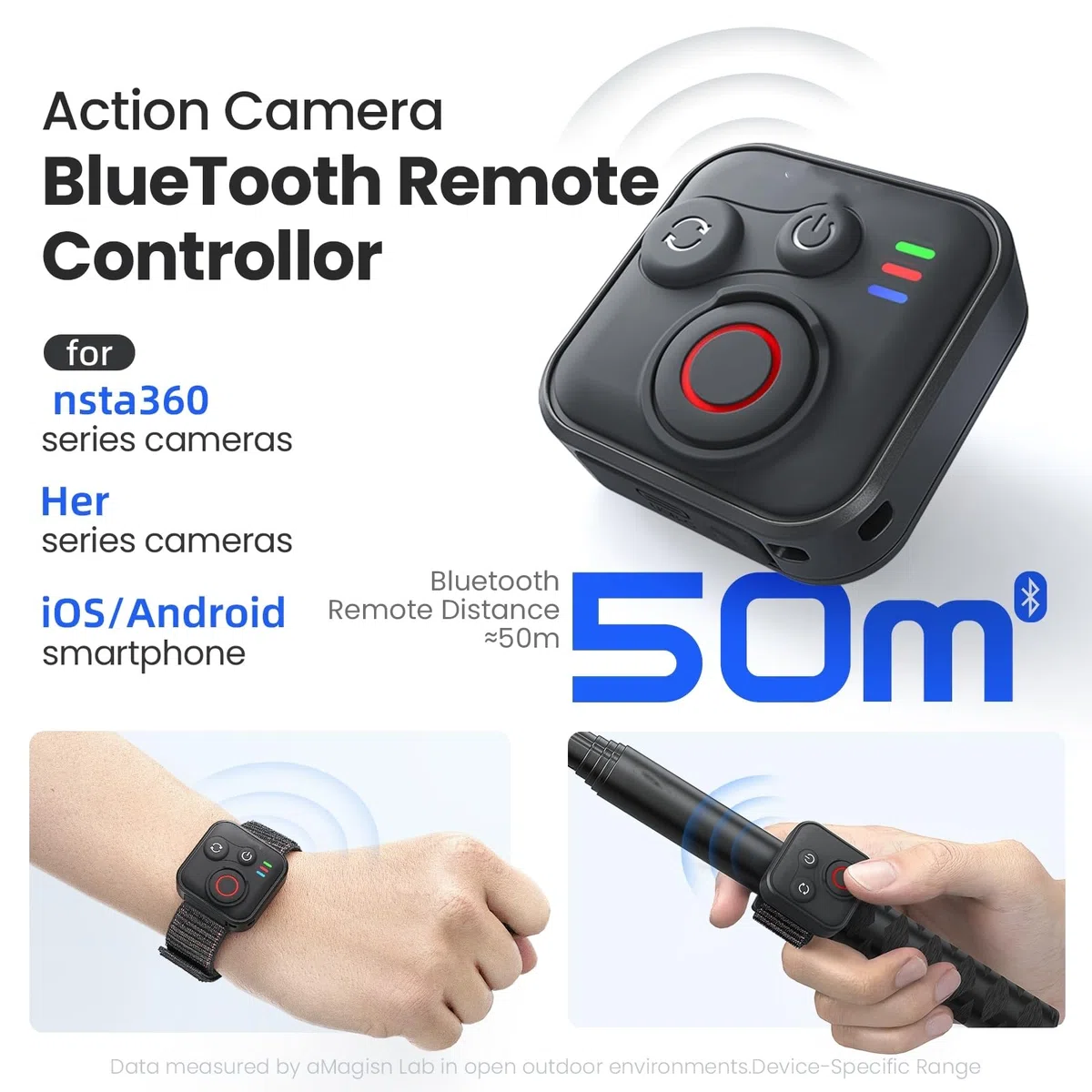 Telecomando Bluetooth per Insta360 X5/X4/X3/ACE Pro/ACE Pro 2/Go3/Go3S, Portata di 50 Metri, con Cinturino da Polso, Durata della Batteria di 96 Ore