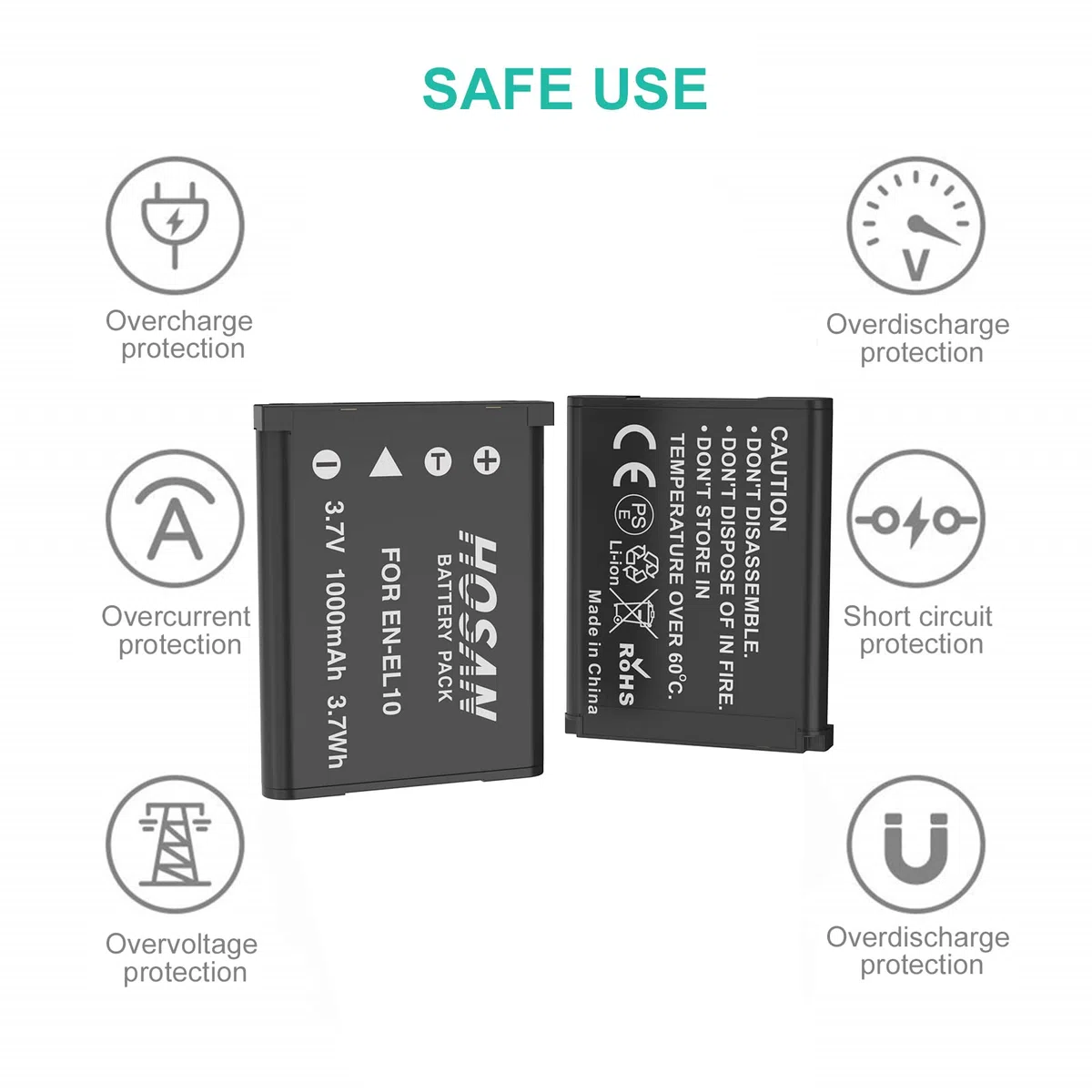 EN-EL10 HOSAN 2 Batteria di Compatibile con Serie Nikon EN-EL10 Coolpix S200 S210 S220 S230 S3000 S4000 S500 S510 S5100 S520 S570 S60 S600 S700 S80