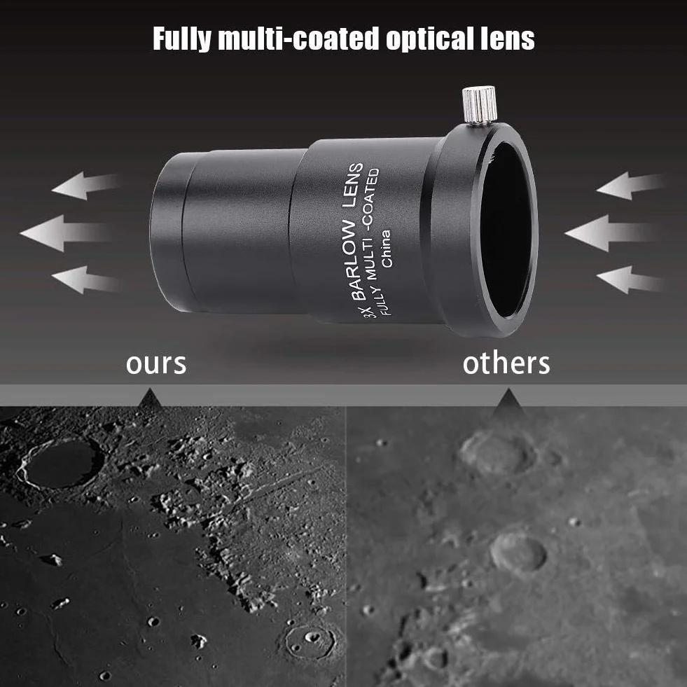 Lente Barlow 3X 1,25 Pollici, Lente Ottica Multistrato per Telescopio Astronomico, Alta Trasmissione con Rivestimento Completo, Compatibile con Oculari Standard, Accessorio Telescopio Astronomia