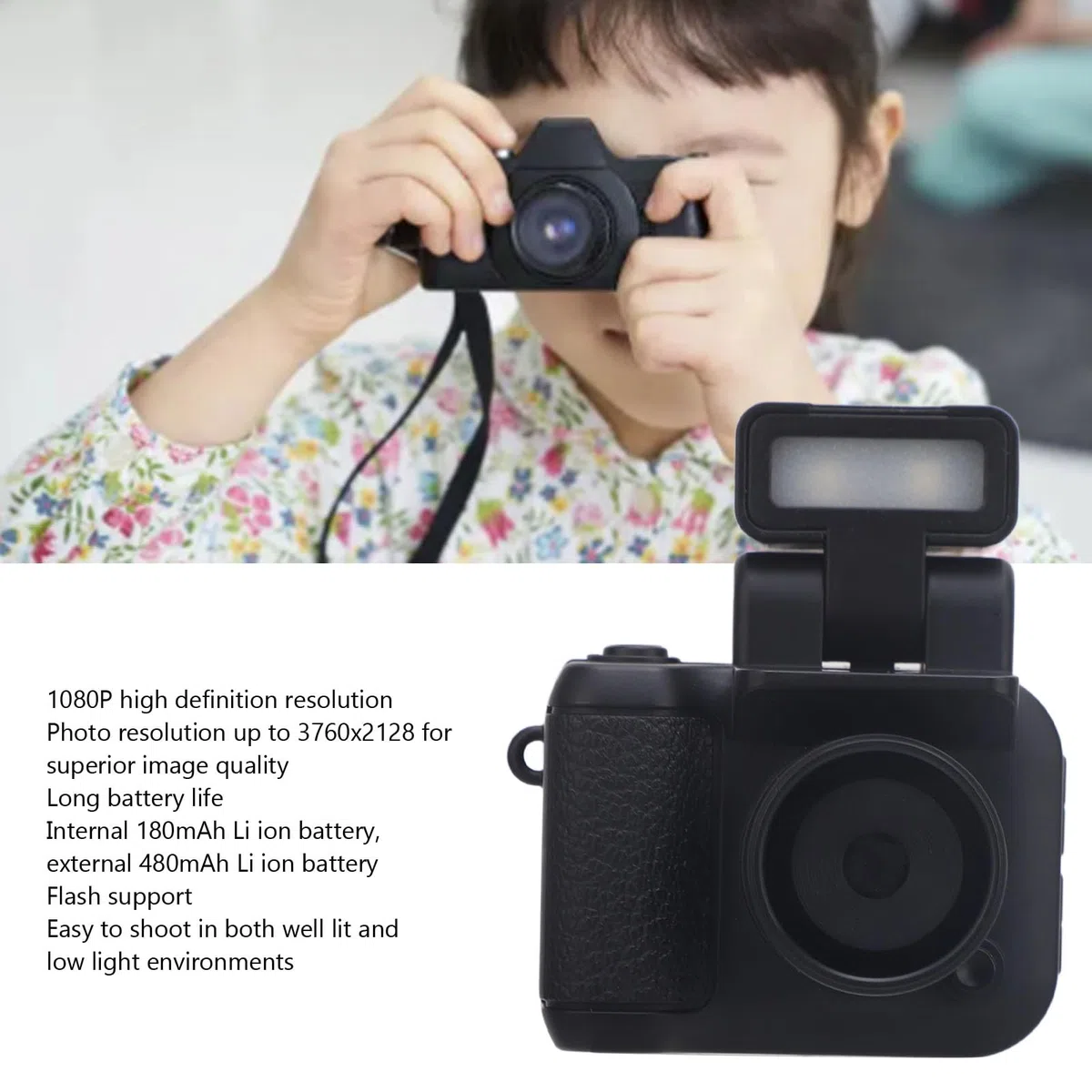 Piccola Fotocamera con Display da 1,44 Pollici, Mini Fotocamera Reflex Digitale retrò HD 1080P con Torcia, Mini Videoregistratore Piccola Fotocamera Compatta
