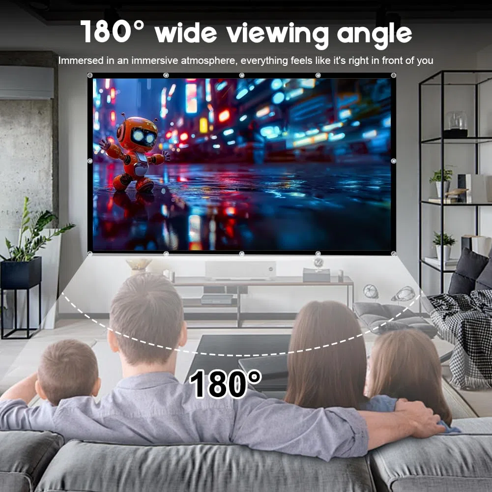 Gohytal Proiettore su tela, 16:9, HD, pieghevole, anti-piega, fronte/retro, portatile, per casa, scuola, riunioni, home theater (bianco, 100 pollici)