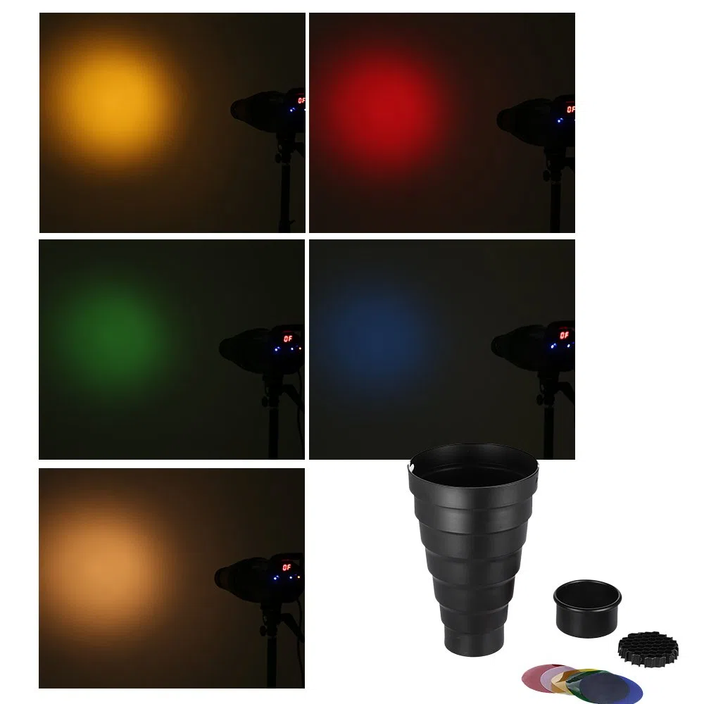 Andoer Elinchrom Snoot con Griglia e Gel Colorato per Elinchrom / Impact EX / Calumet Genesis / Interfit EX Flash Stroboscopico