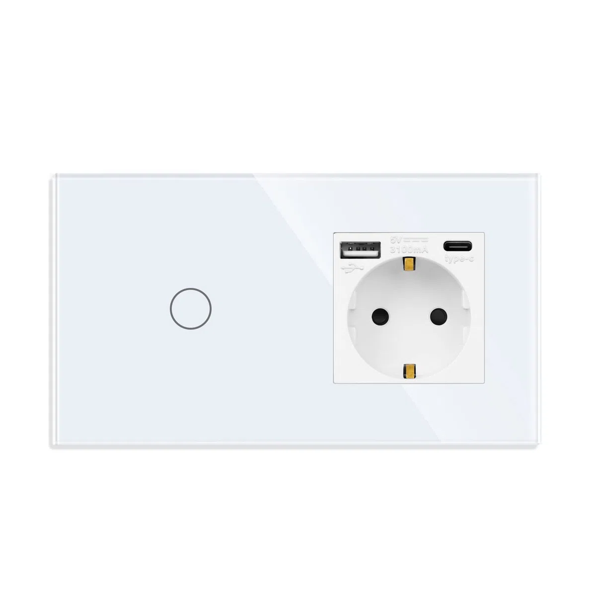 JIMEIDA Smart Wlan Touch Interruttore della luce con presa USB in bianco, presa in vetro con ricarica rapida (tipo A e tipo C, 5 V/3.1 A), pannello in vetro, interruttore luce 1 marcia