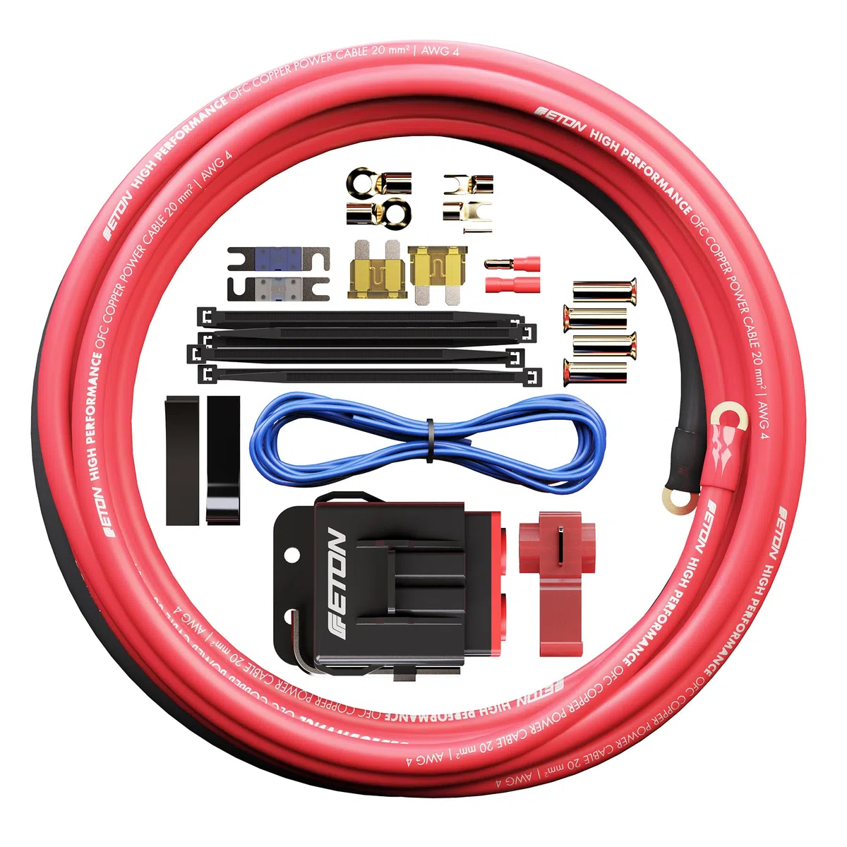 ETON PCC 20 - Set di cavi di collegamento di alimentazione di alta qualità, 20 mm², set per l'installazione di amplificatori auto e subwoofer attivi, kit cavi powerk con fusibili per amplificatori